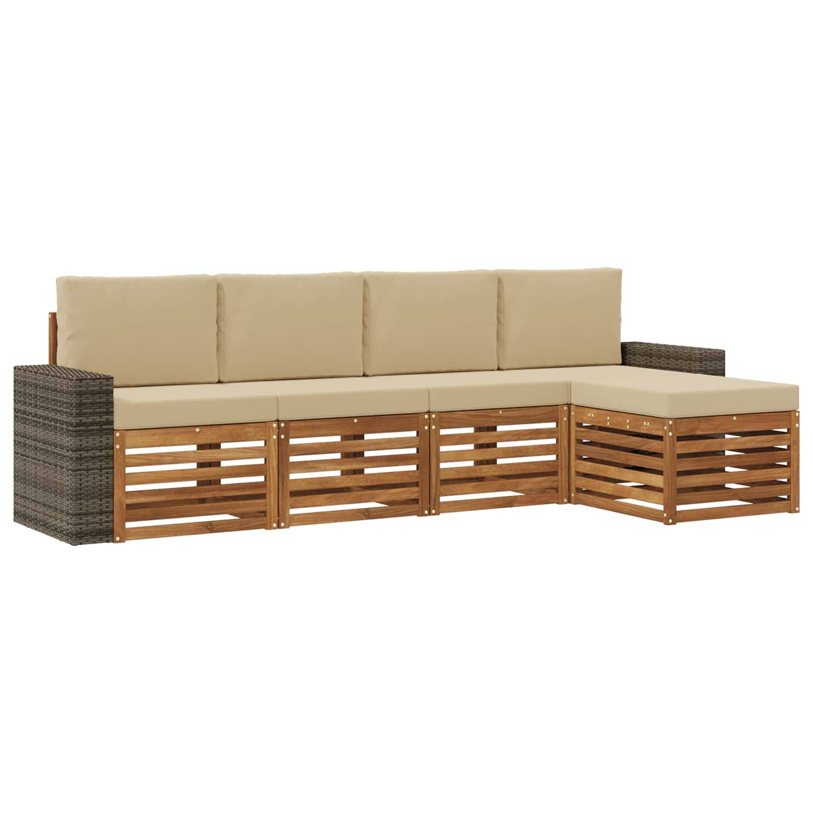 vidaXL Outdoor-Sofagarnitur mit Kissen 5 pcs Natur und Beige