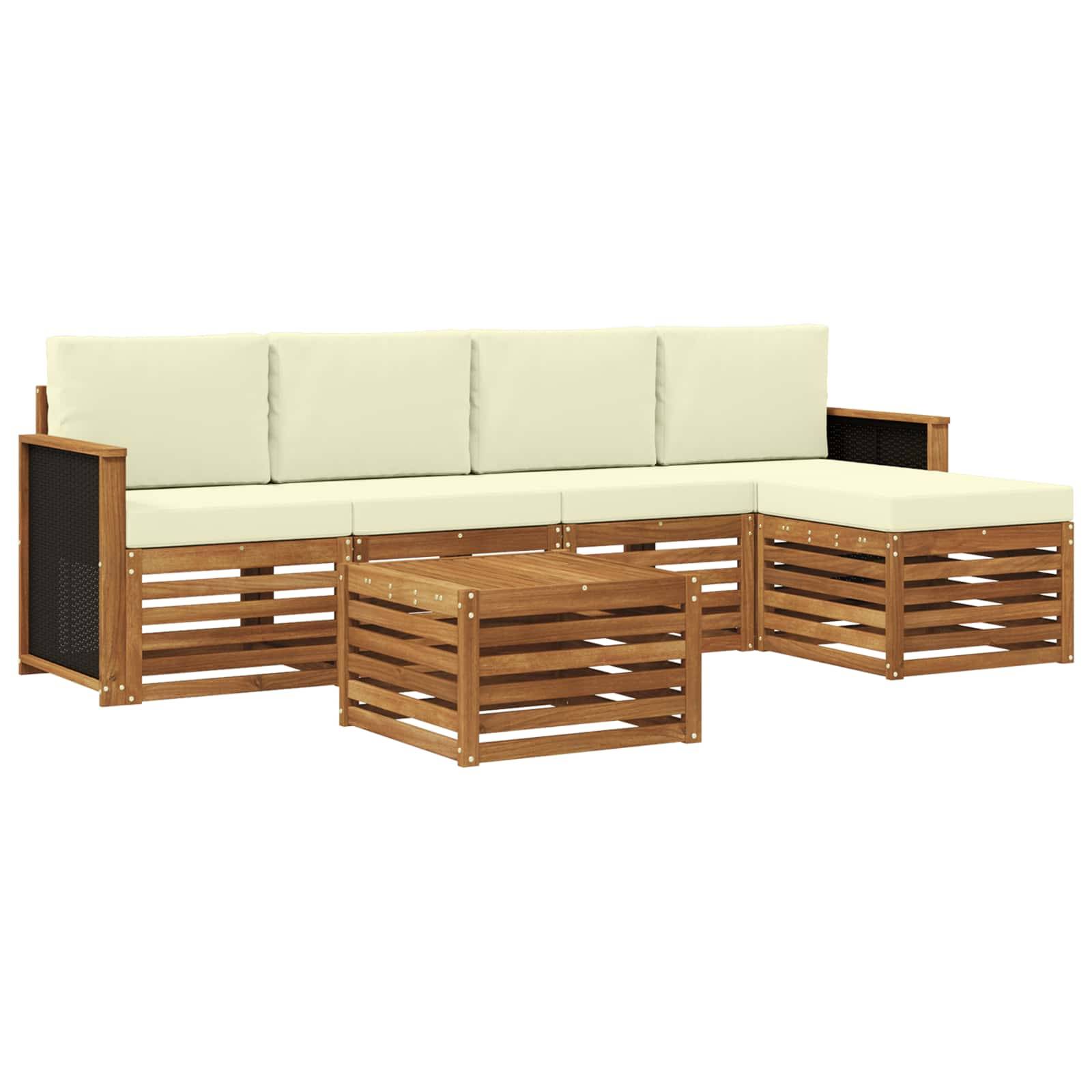 vidaXL Outdoor-Sofagarnitur mit Kissen 6 pcs Natur und Creme