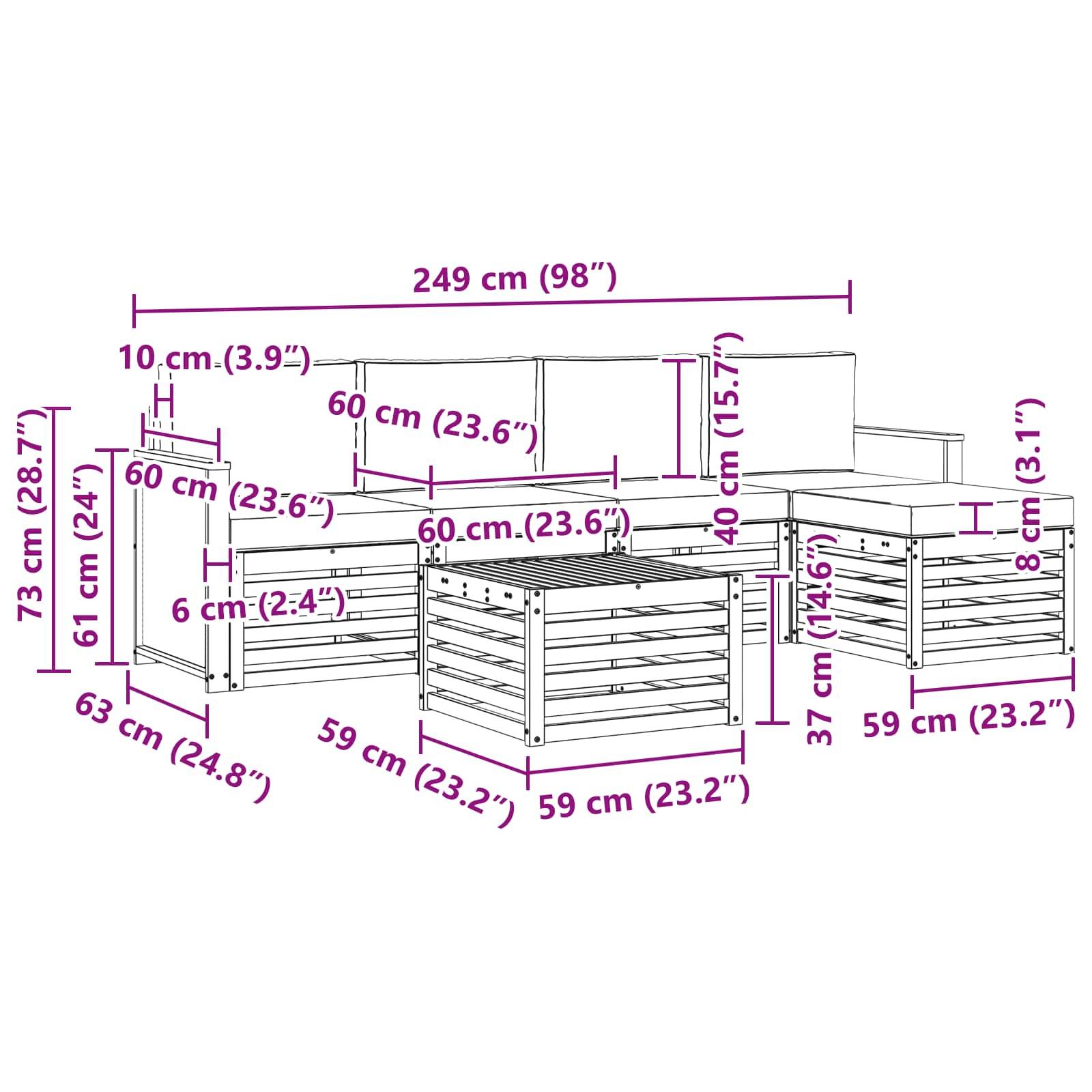 vidaXL Outdoor-Sofagarnitur mit Kissen 6 pcs Natur und Anthrazit