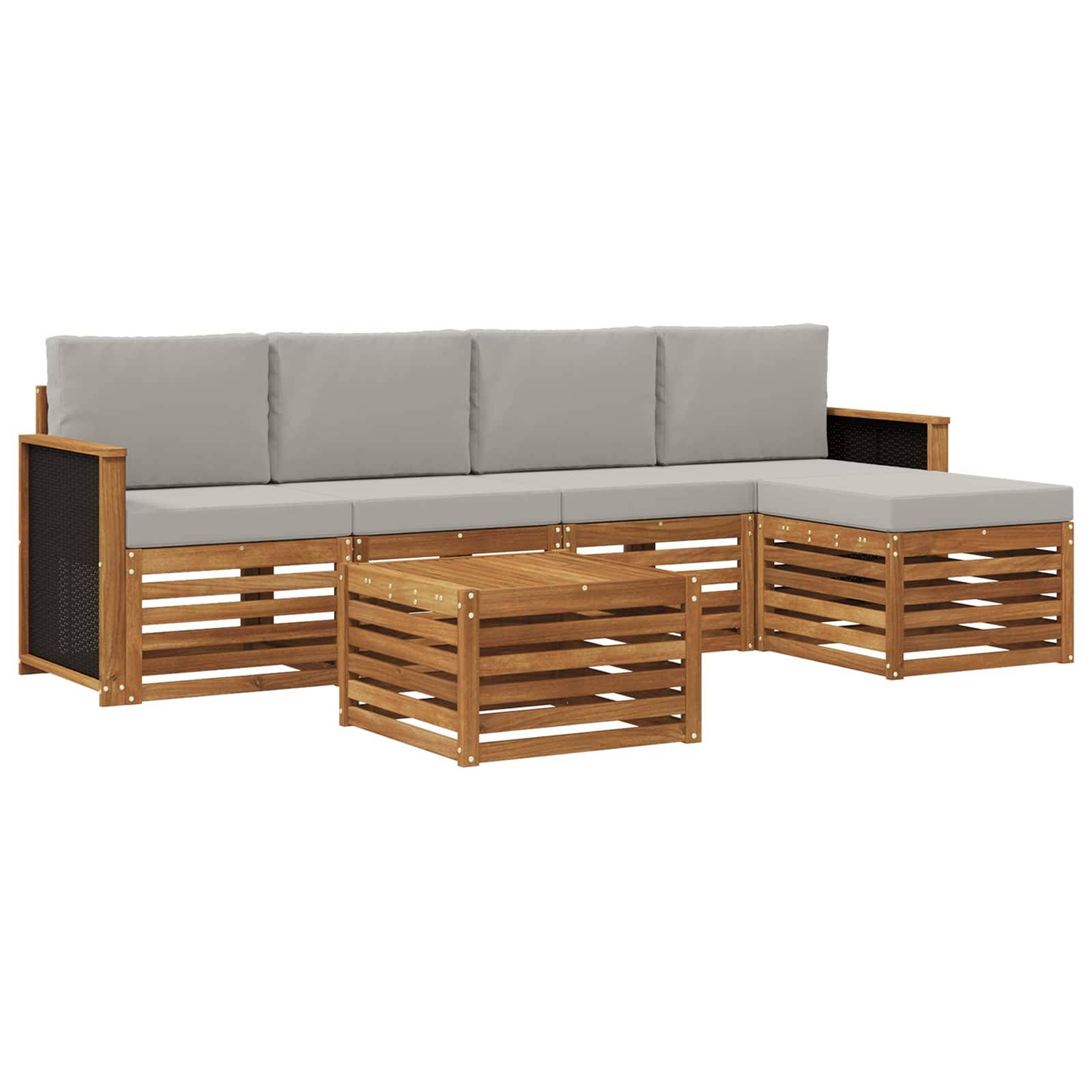 vidaXL Outdoor-Sofagarnitur mit Kissen 6 pcs Natürlich und Hellgrau