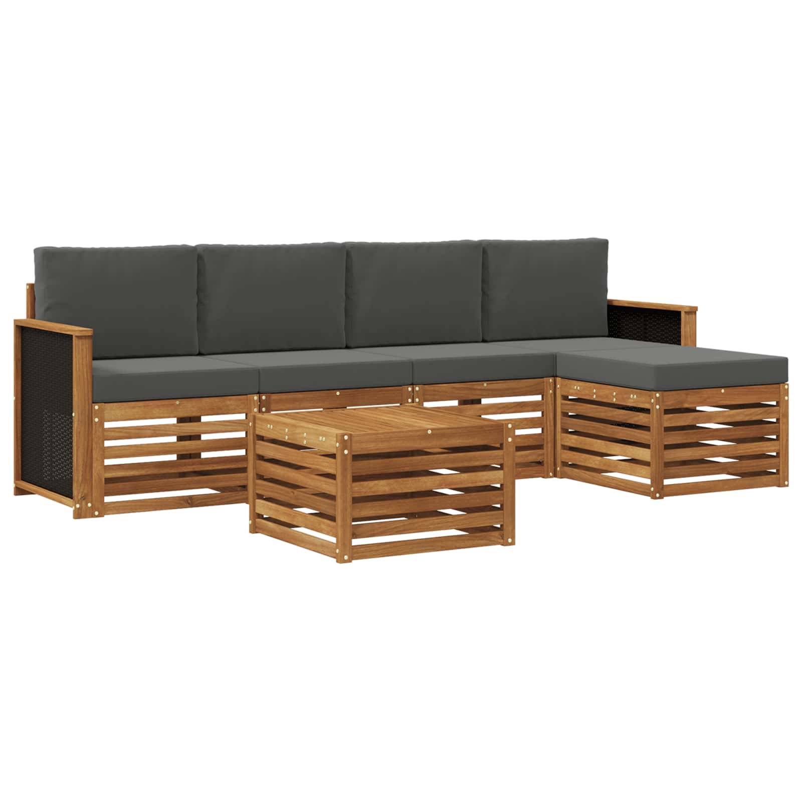 vidaXL Outdoor-Sofagarnitur mit Kissen 6 pcs Natur und Anthrazit