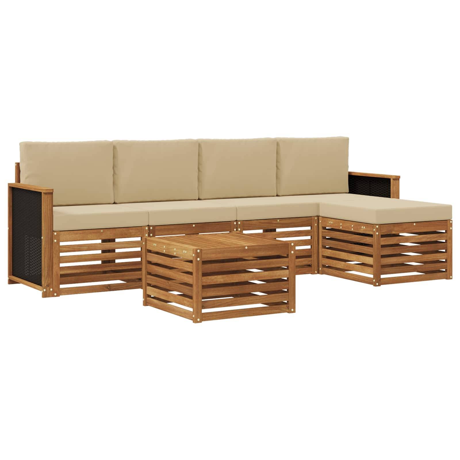 vidaXL Outdoor-Sofagarnitur mit Kissen 6 pcs Natur und Beige