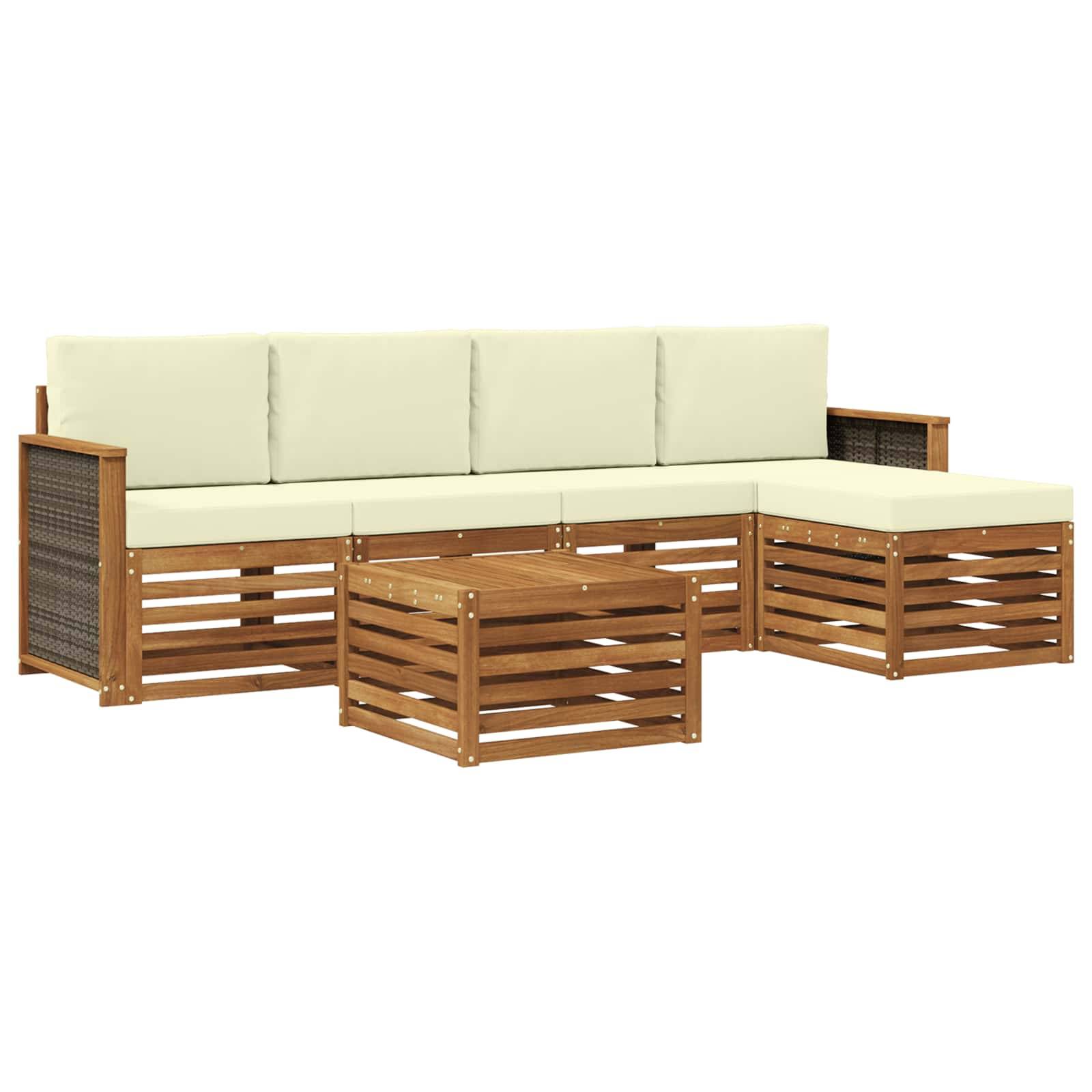 vidaXL Outdoor-Sofagarnitur mit Kissen 6 pcs Natur und Creme