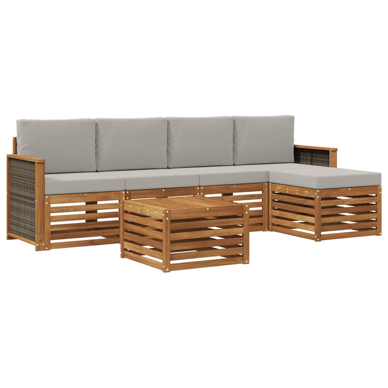 vidaXL Outdoor-Sofagarnitur mit Kissen 6 pcs Natürlich und Hellgrau