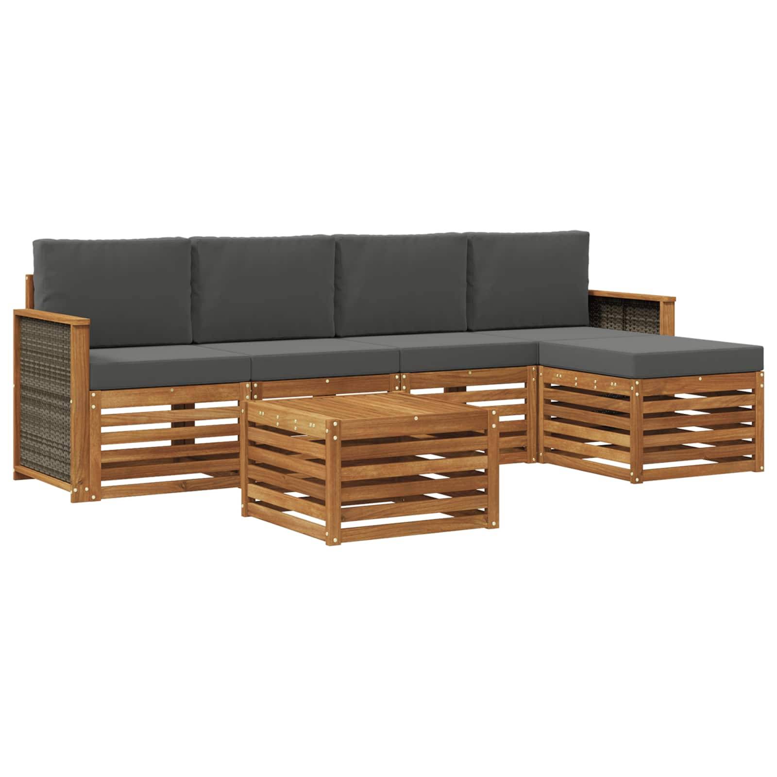 vidaXL Outdoor-Sofagarnitur mit Kissen 6 pcs Natur und Anthrazit