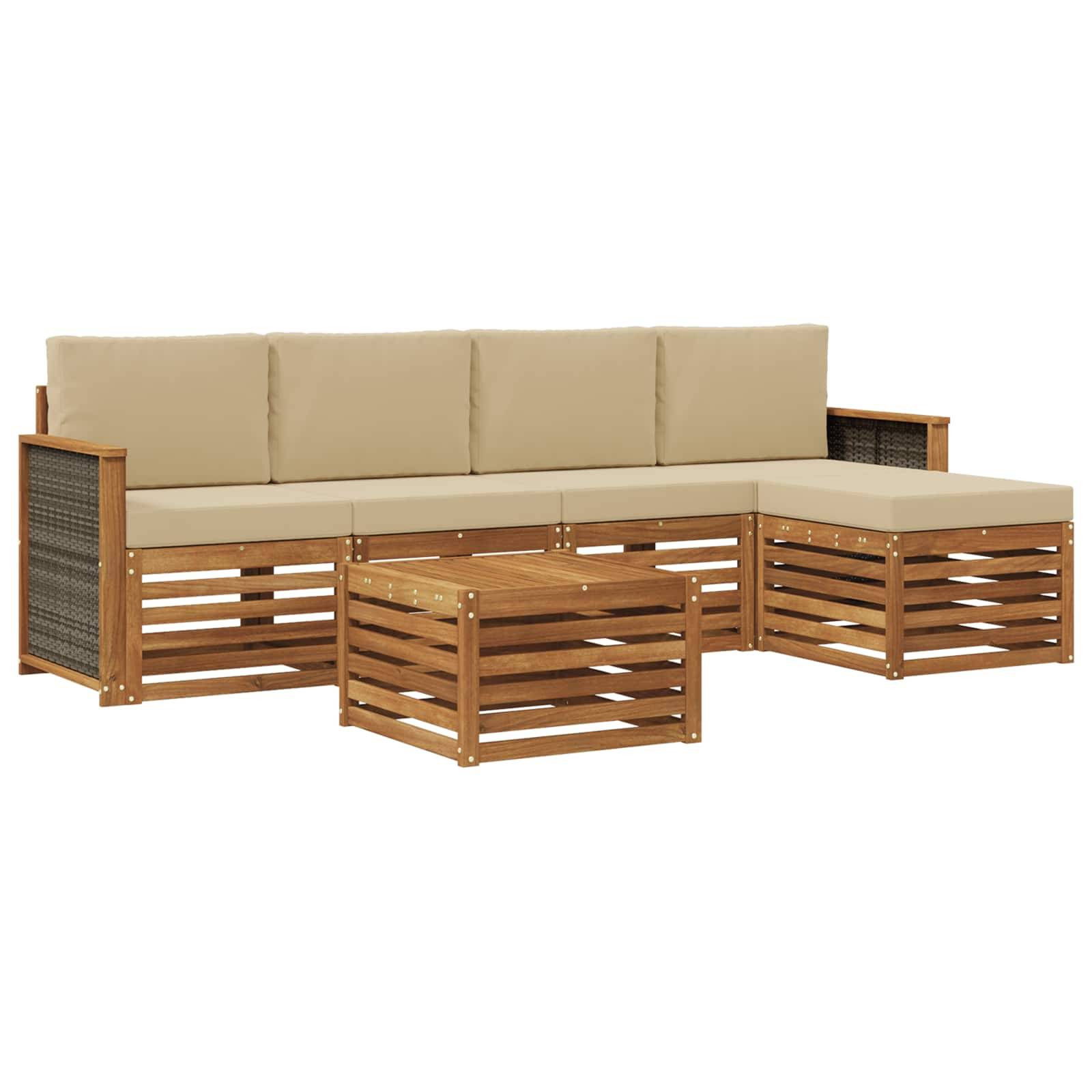 vidaXL Outdoor-Sofagarnitur mit Kissen 6 pcs Natur und Beige