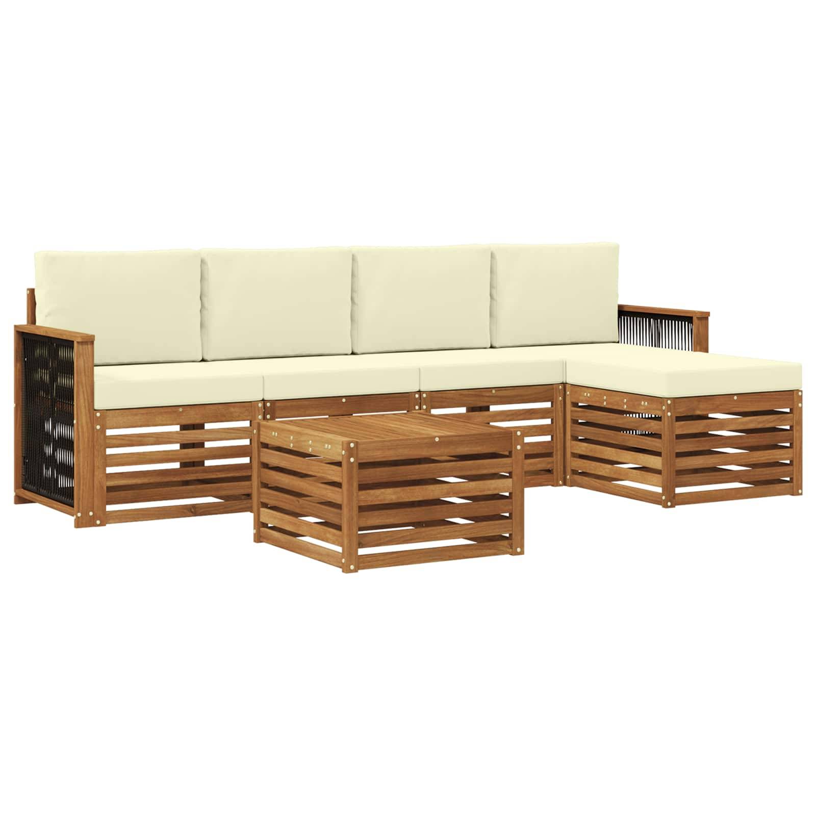 vidaXL Outdoor-Sofagarnitur mit Kissen 6 pcs Natur und Creme