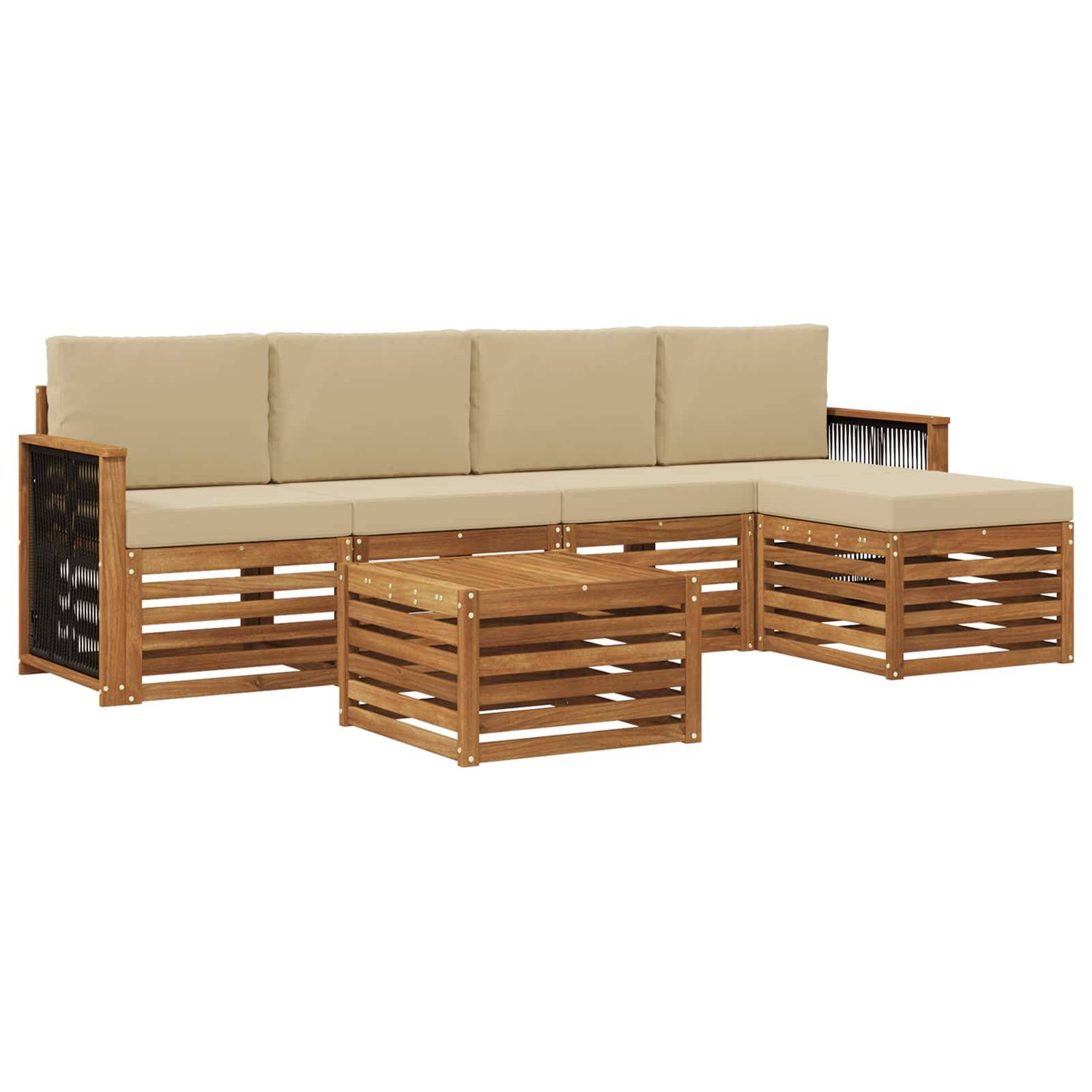 vidaXL Outdoor-Sofagarnitur mit Kissen 6 pcs Natur und Beige