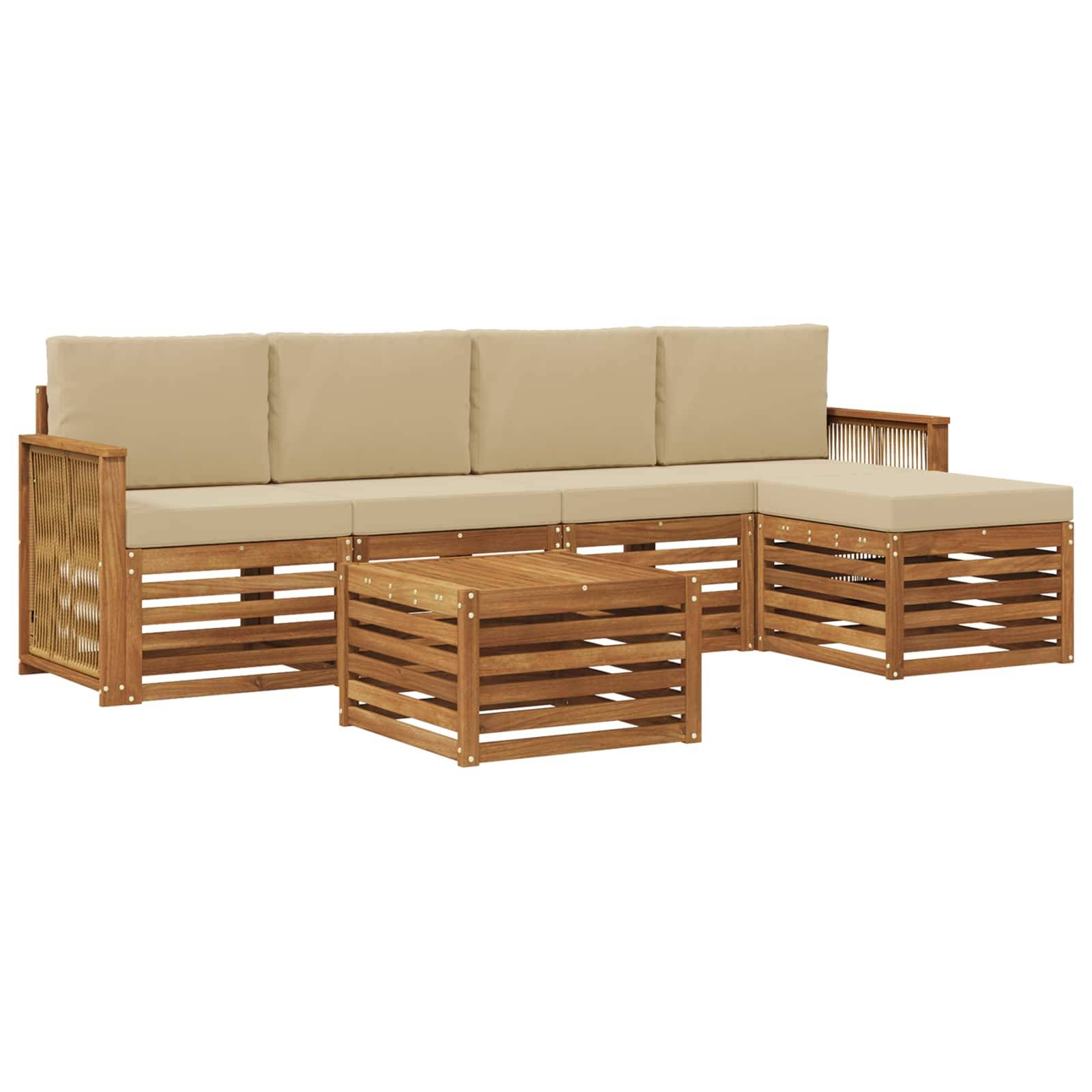 vidaXL Outdoor-Sofagarnitur mit Kissen 6 pcs Natur und Beige