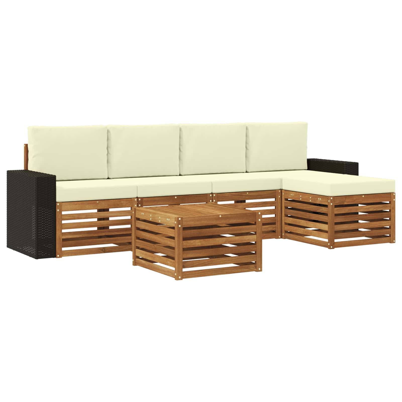 vidaXL Outdoor-Sofagarnitur mit Kissen 6 pcs Natur und Creme