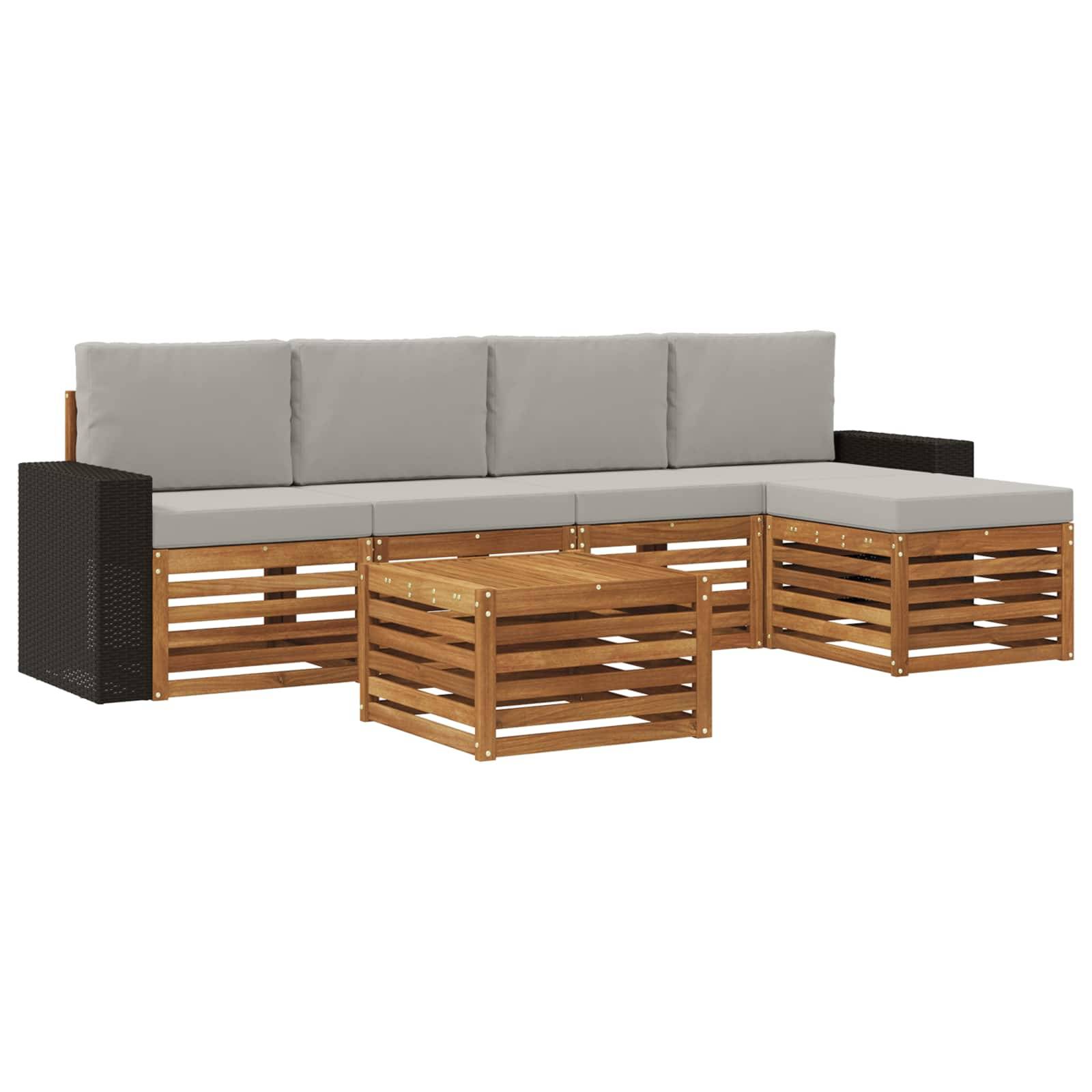 vidaXL Outdoor-Sofagarnitur mit Kissen 6 pcs Natürlich und Hellgrau