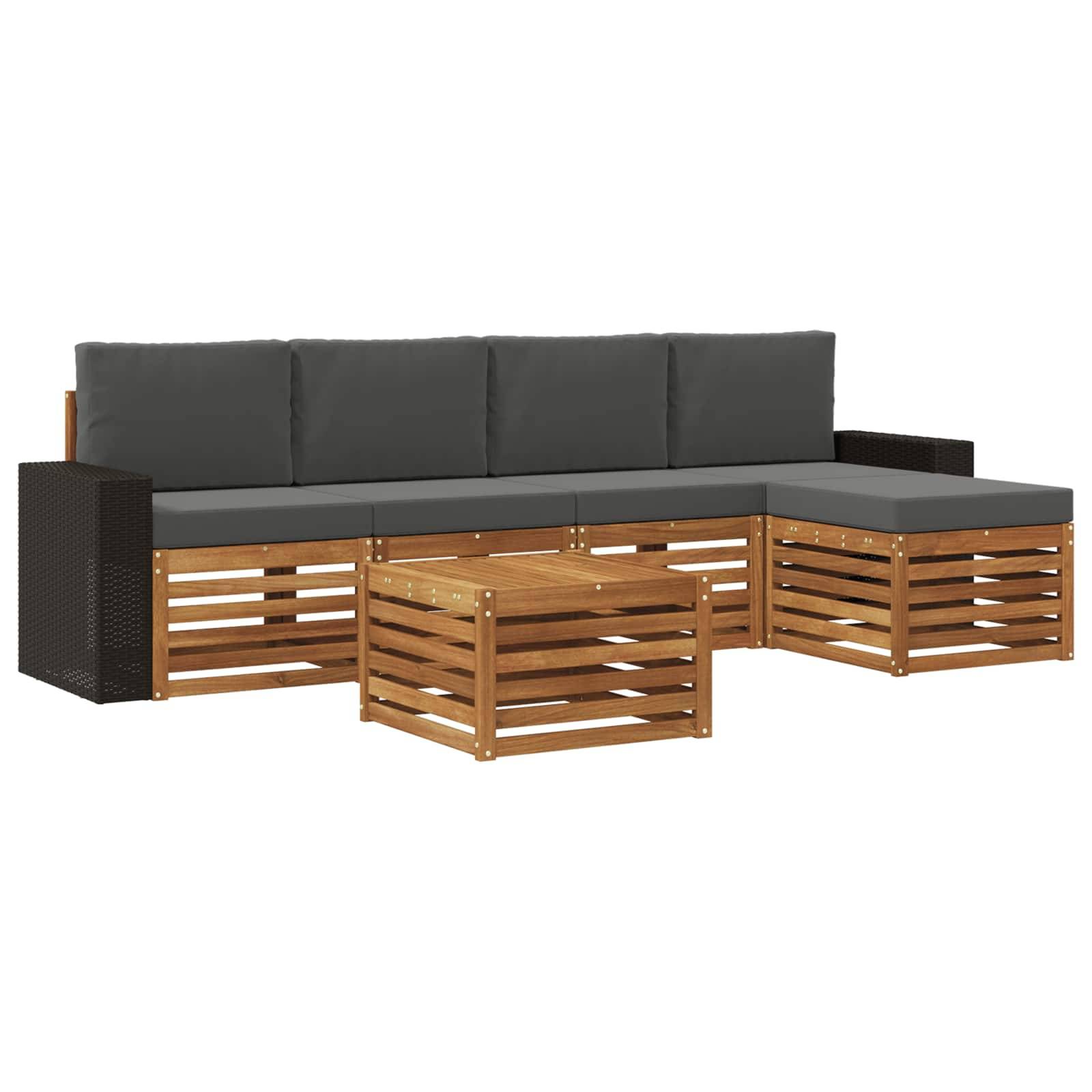 vidaXL Outdoor-Sofagarnitur mit Kissen 6 pcs Natur und Anthrazit