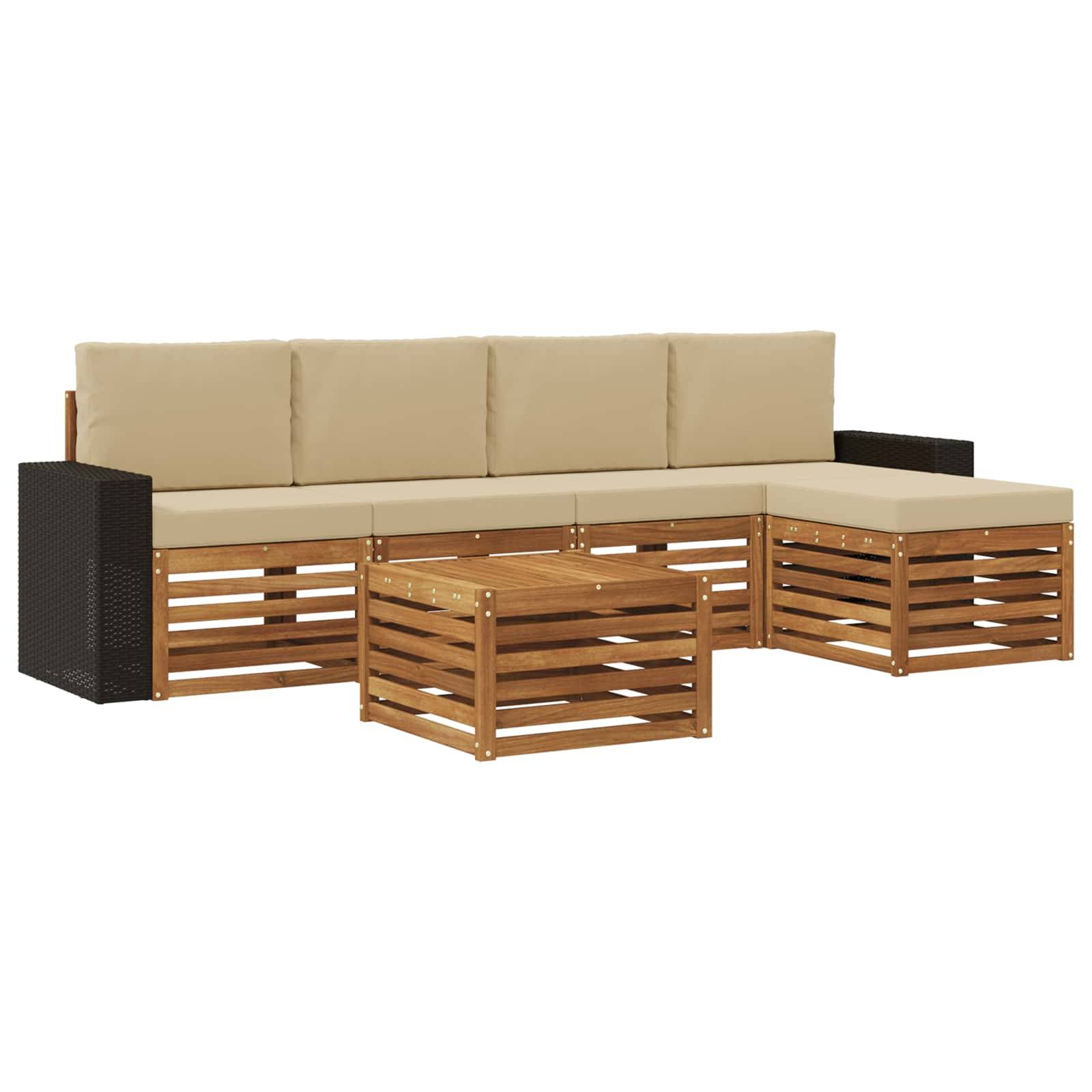 vidaXL Outdoor-Sofagarnitur mit Kissen 6 pcs Natur und Beige