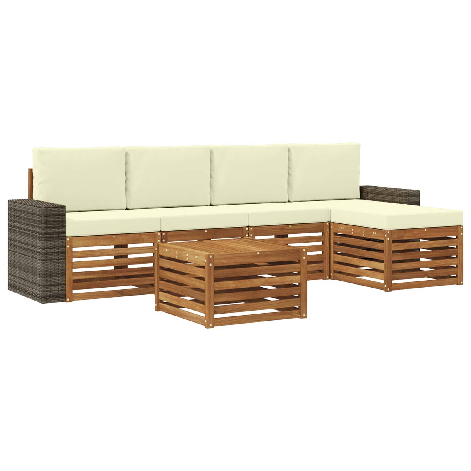 vidaXL Outdoor-Sofagarnitur mit Kissen 6 pcs Natur und Creme