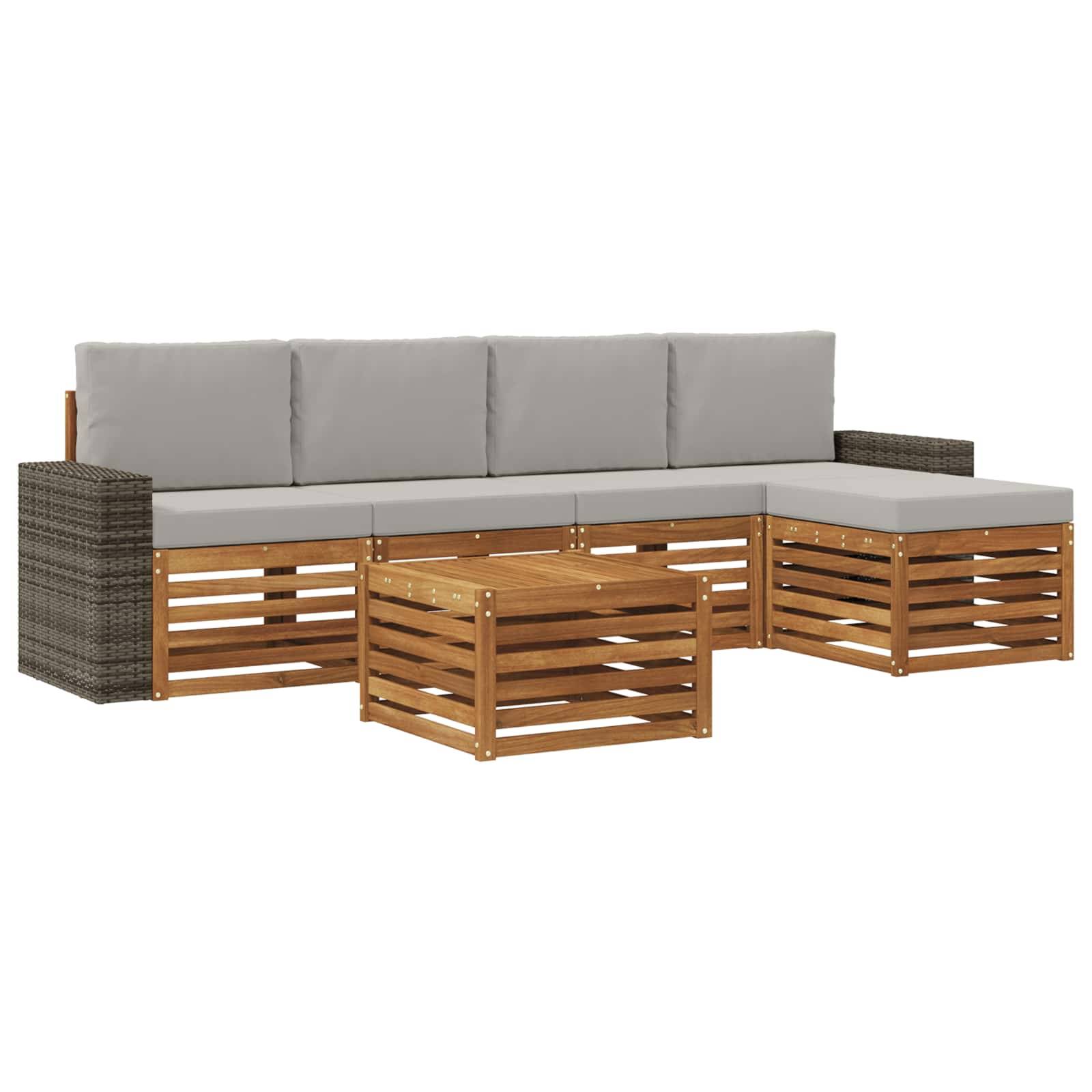 vidaXL Outdoor-Sofagarnitur mit Kissen 6 pcs Natürlich und Hellgrau