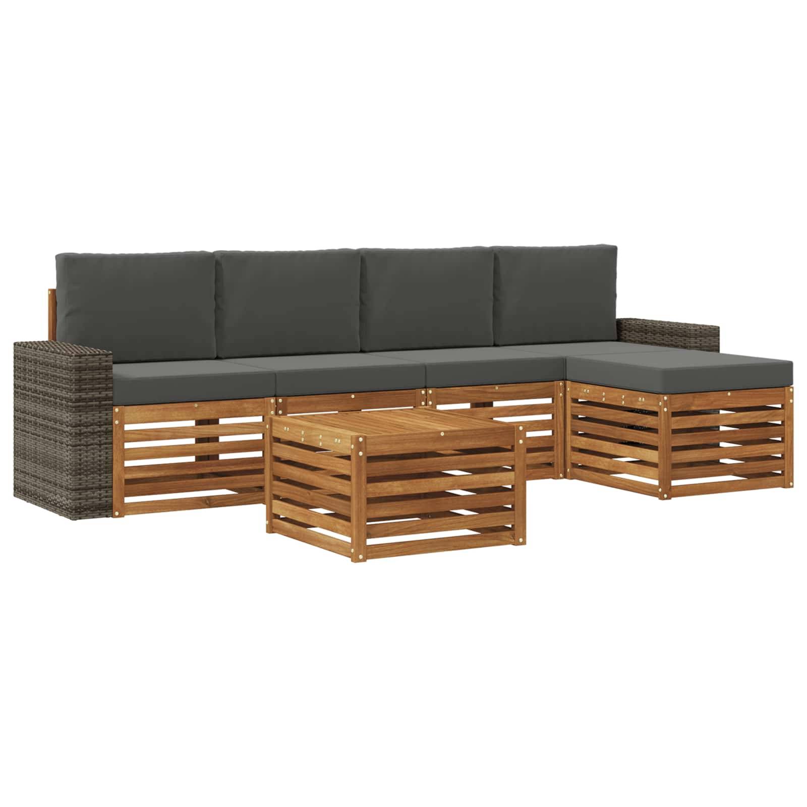 vidaXL Outdoor-Sofagarnitur mit Kissen 6 pcs Natur und Anthrazit