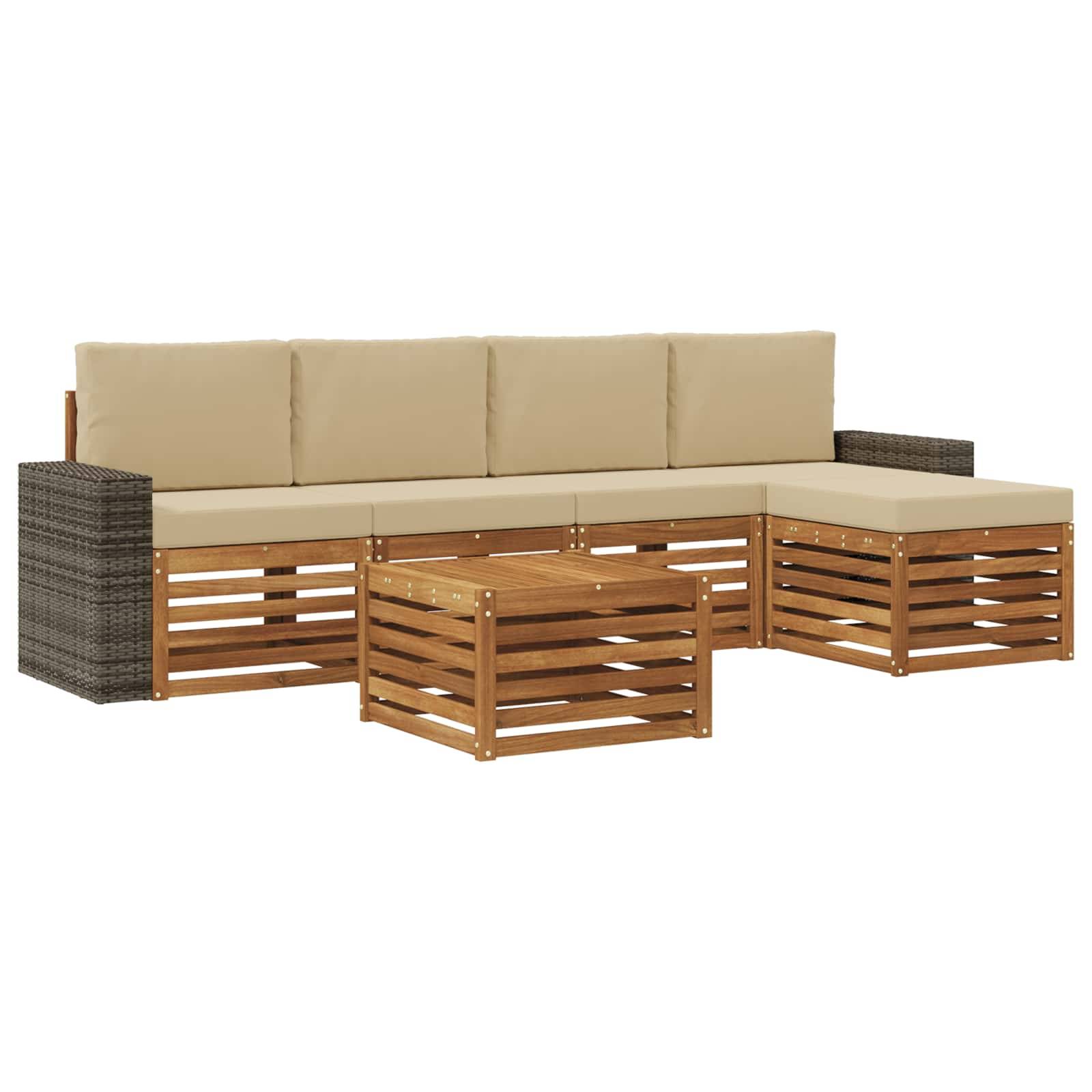 vidaXL Outdoor-Sofagarnitur mit Kissen 6 pcs Natur und Beige