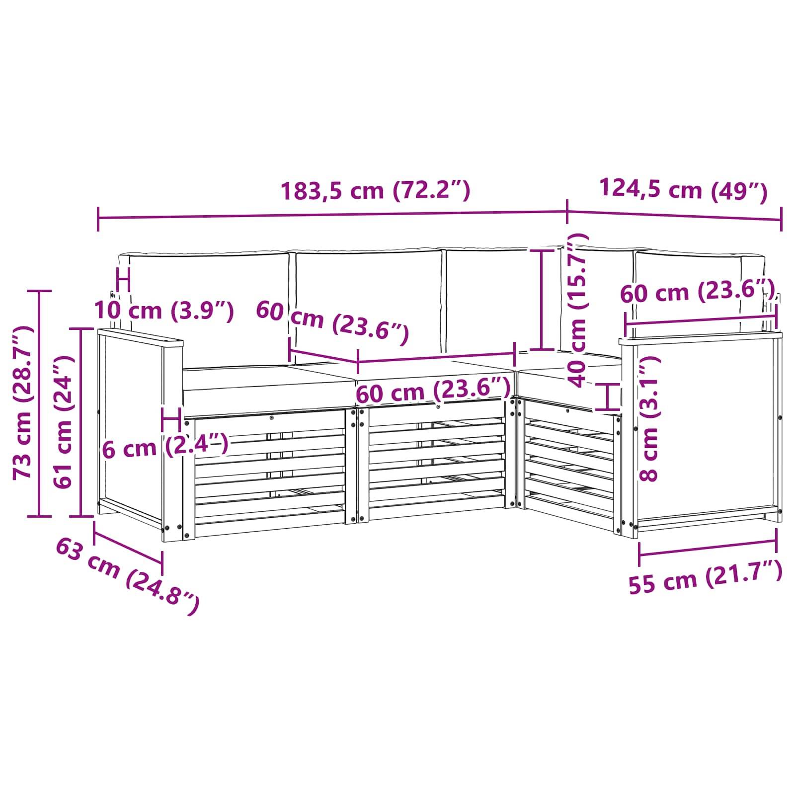 vidaXL Sofagarnituren mit Kissen 4 pcs Massivholz Akazie