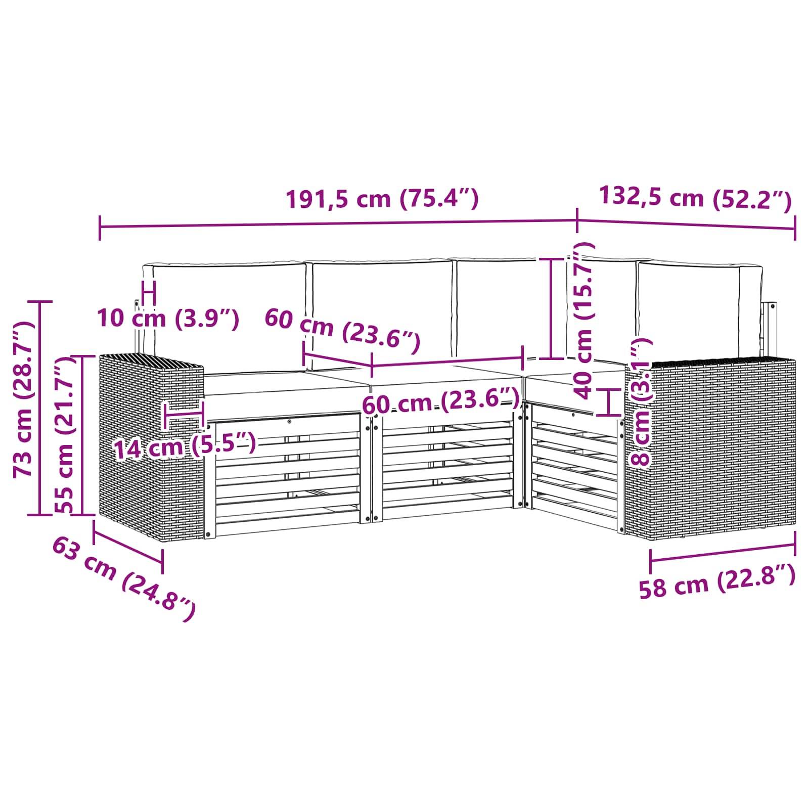 vidaXL Sofagarnituren mit Kissen 4 pcs Massivholz Akazie