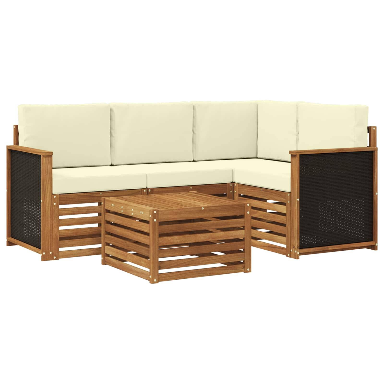 vidaXL Outdoor-Sofagarnitur 5 pcs Natur und Creme 59 x 59 x 37 cm