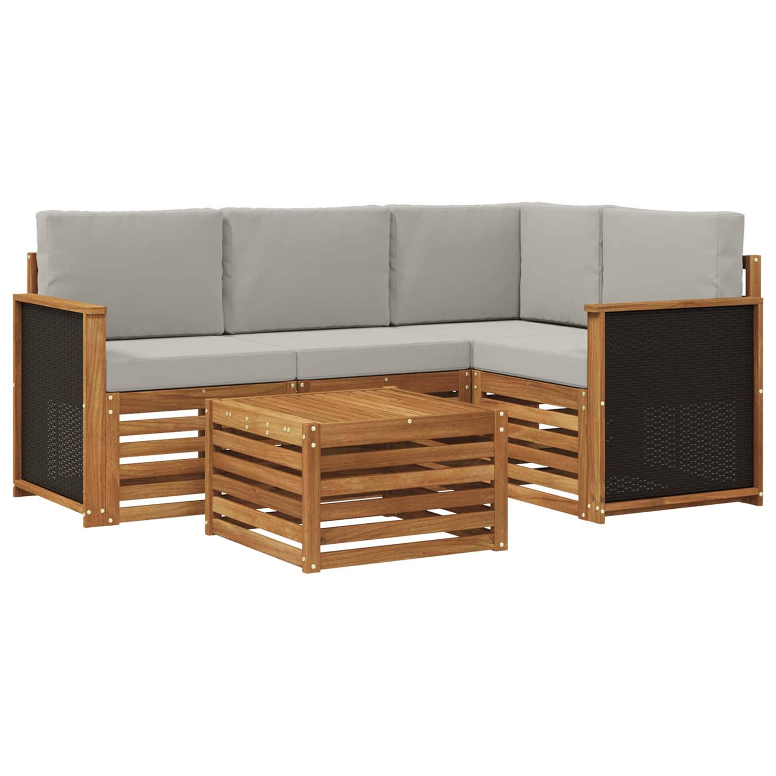 vidaXL Outdoor-Sofagarnitur 5 pcs Natürlich und Hellgrau