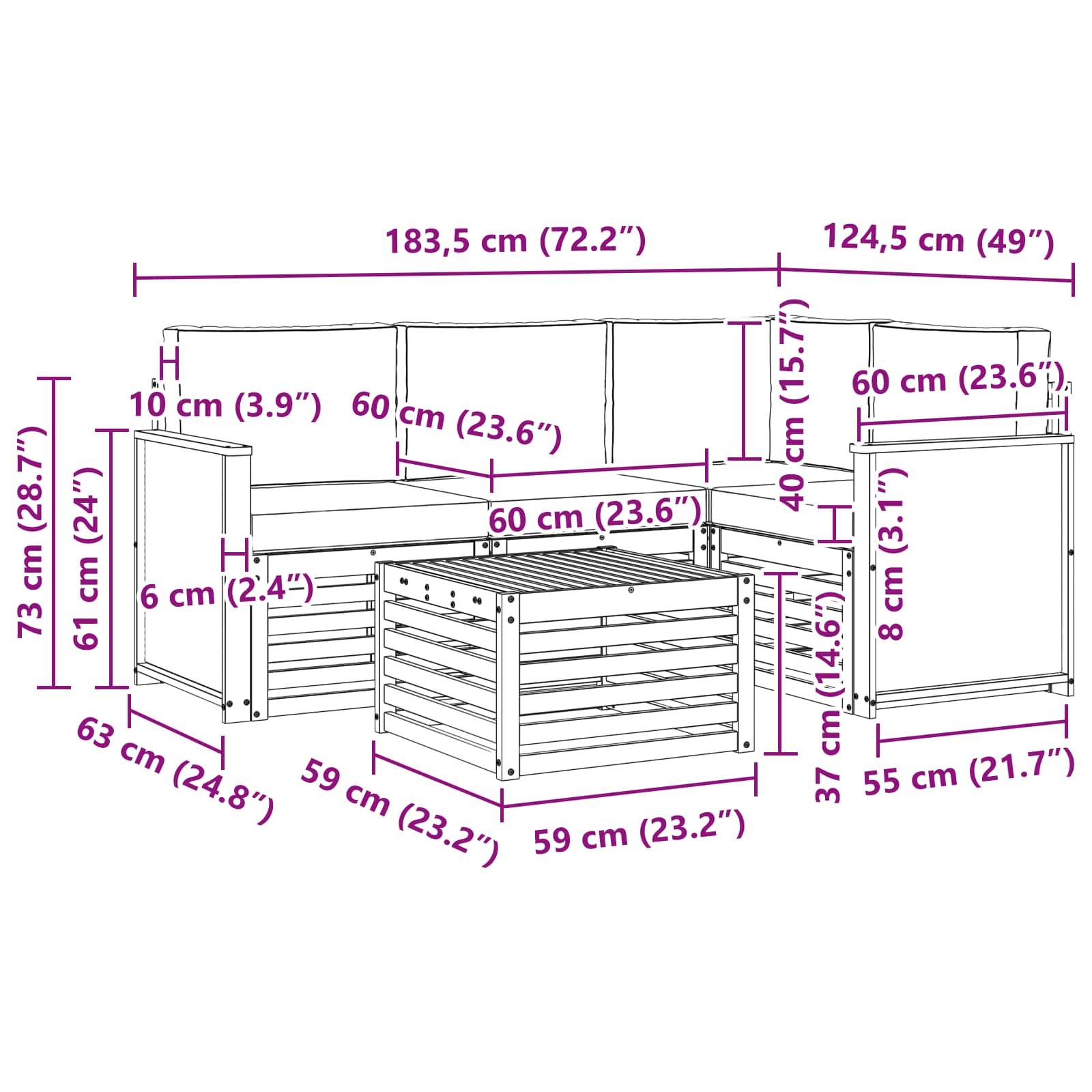 vidaXL Outdoor-Sofagarnitur 5 pcs Natürlich und Hellgrau