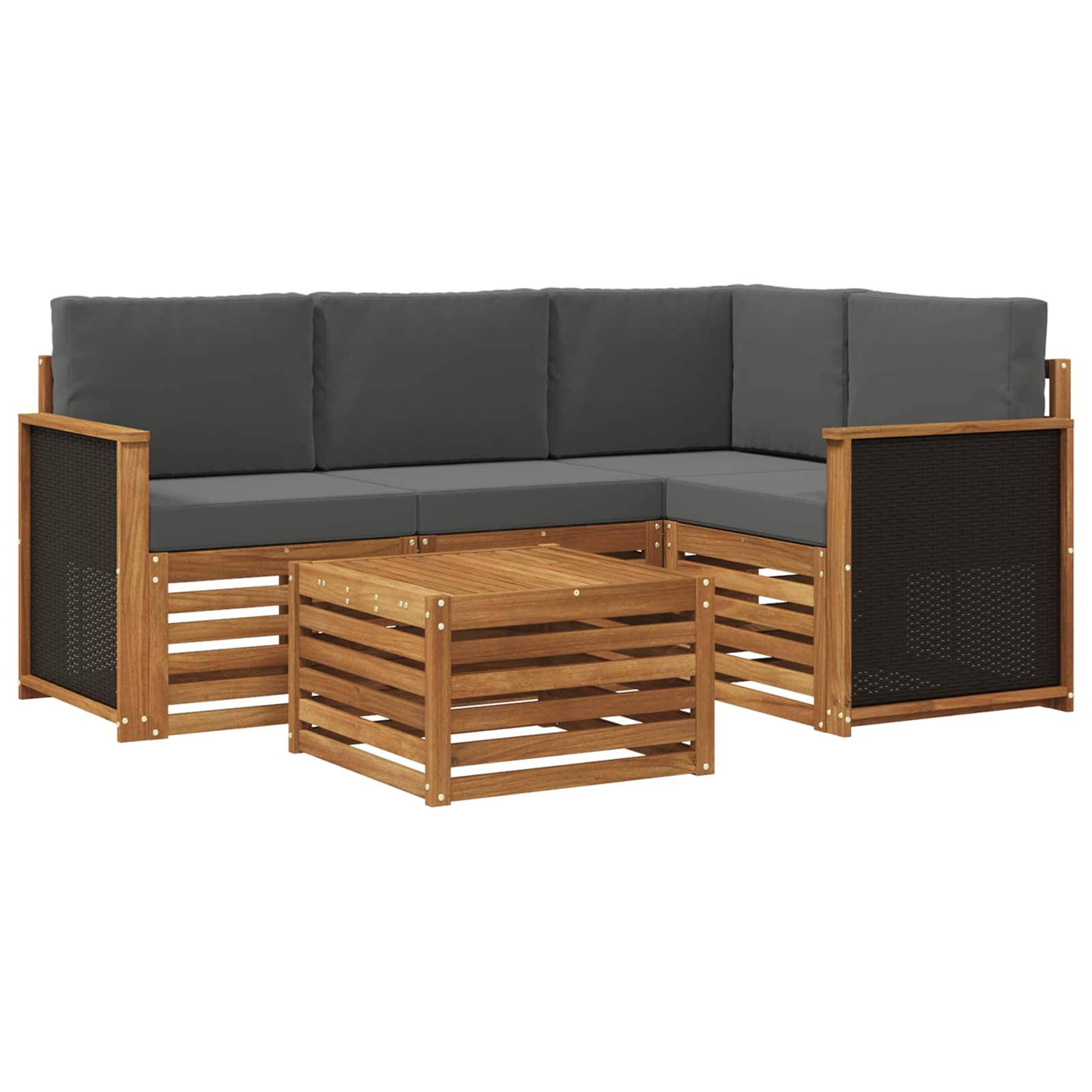 vidaXL Outdoor-Sofagarnitur 5 pcs Natur und Anthrazit 59 x 59 x 37 cm
