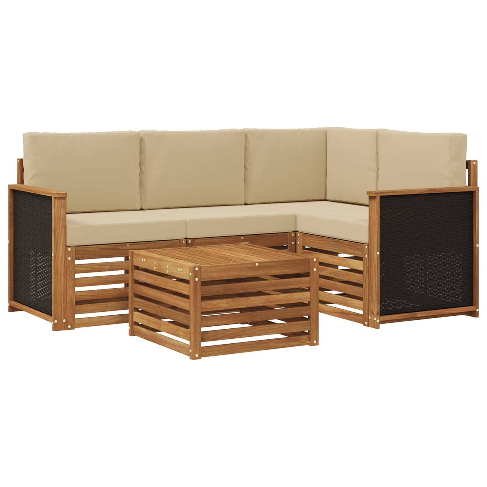 vidaXL Outdoor-Sofagarnitur 5 pcs Natur und Beige 59 x 59 x 37 cm