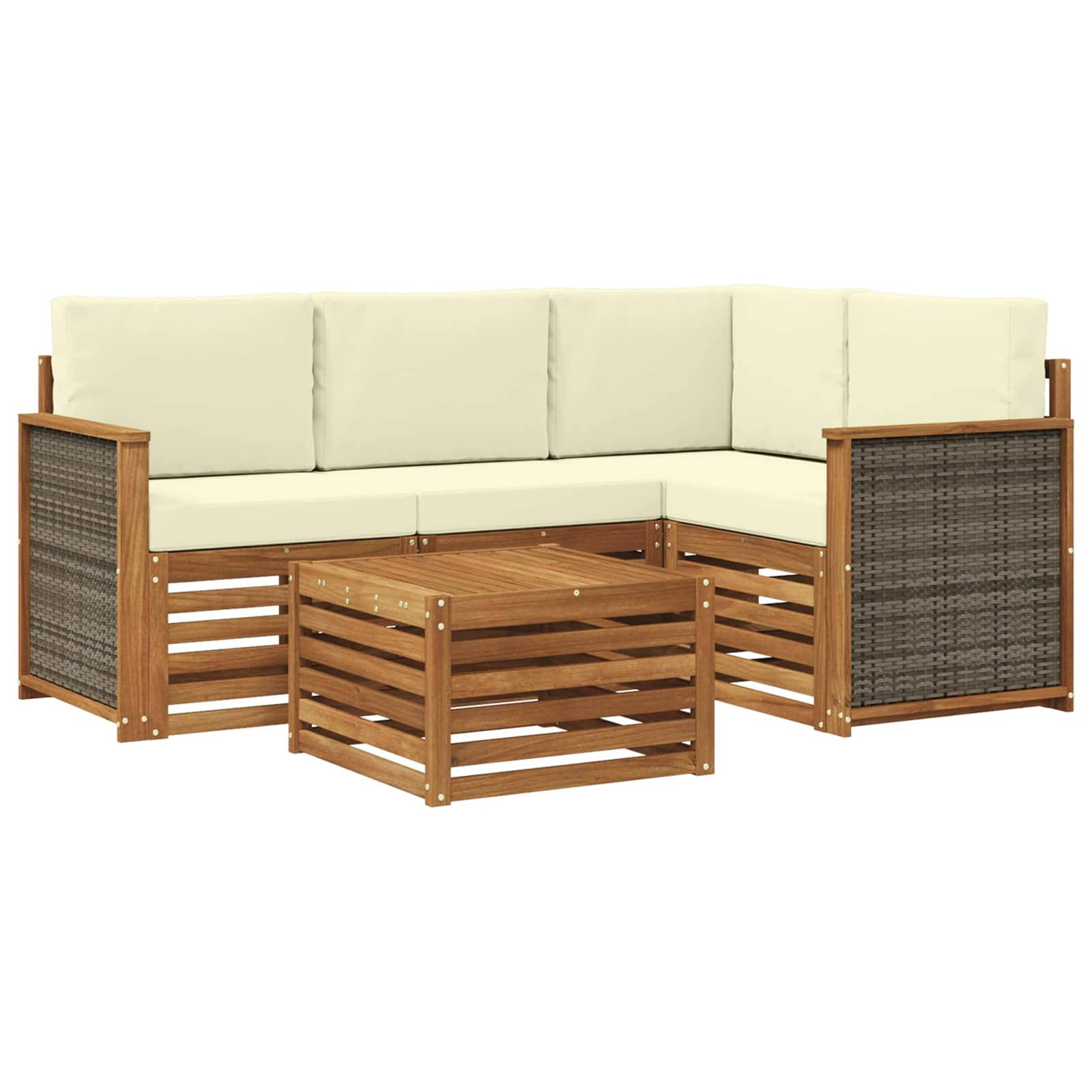 vidaXL Outdoor-Sofagarnitur 5 pcs Natur und Creme 59 x 59 x 37 cm