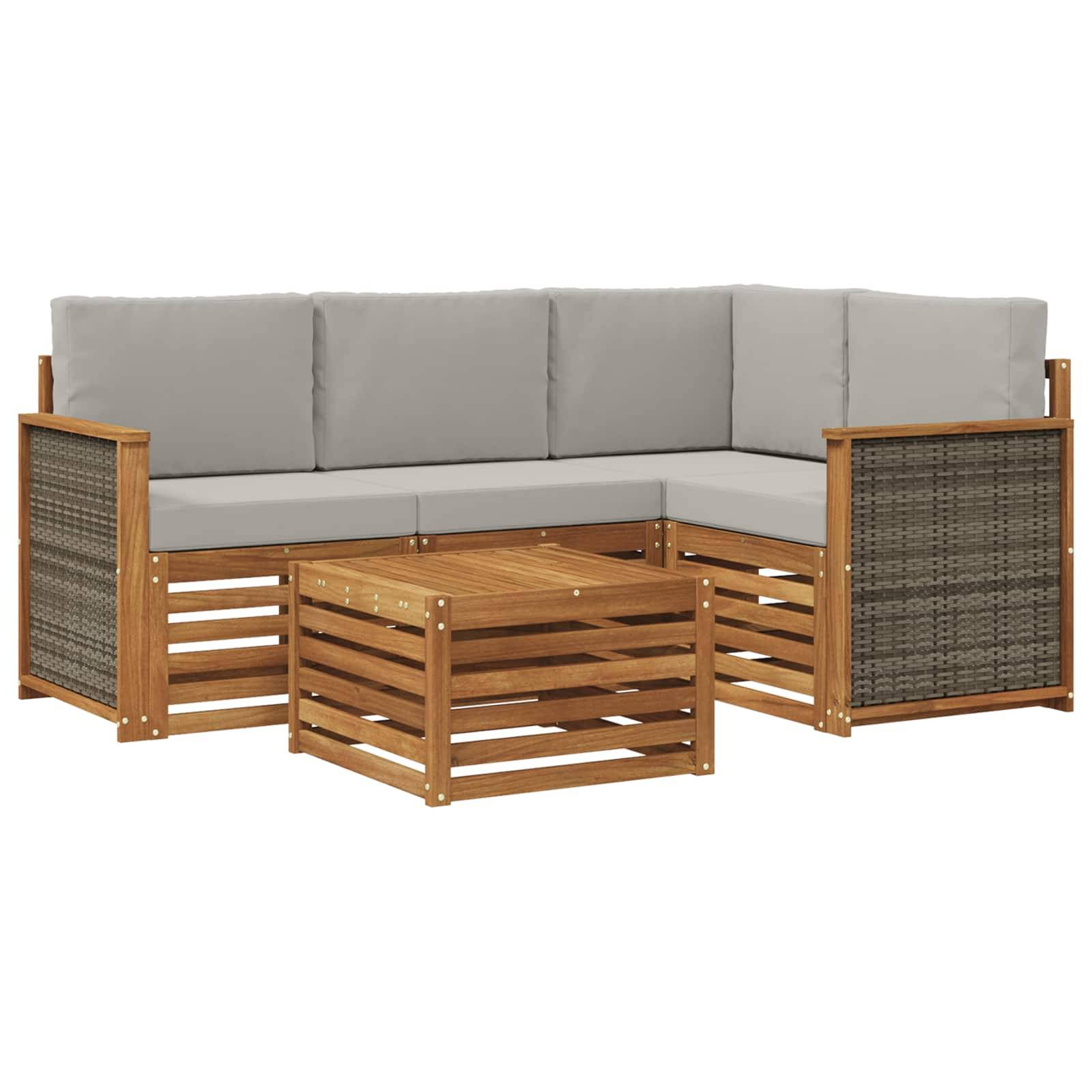vidaXL Outdoor-Sofagarnitur 5 pcs Natürlich und Hellgrau