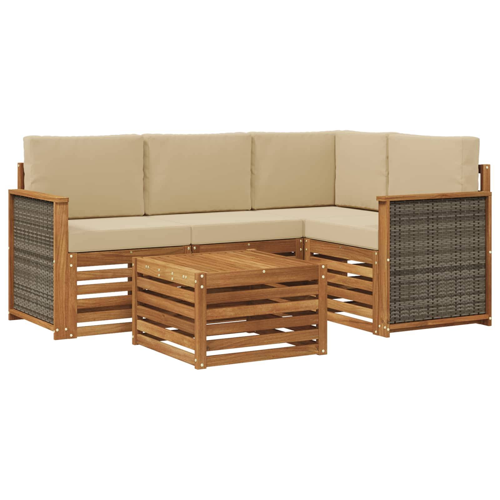 vidaXL Outdoor-Sofagarnitur 5 pcs Natur und Beige 59 x 59 x 37 cm