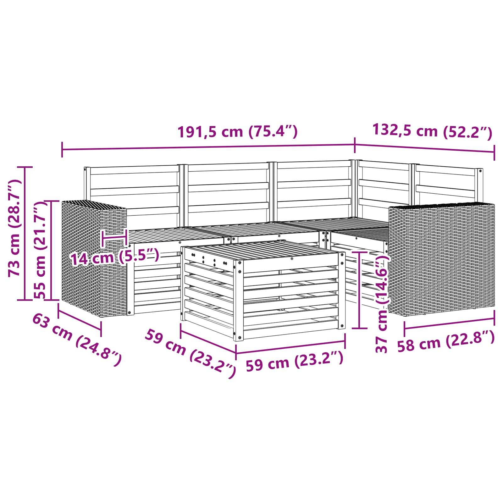 vidaXL Outdoor-Sofagarnitur 5 pcs Natur 59 x 59 x 37 cm Polyester