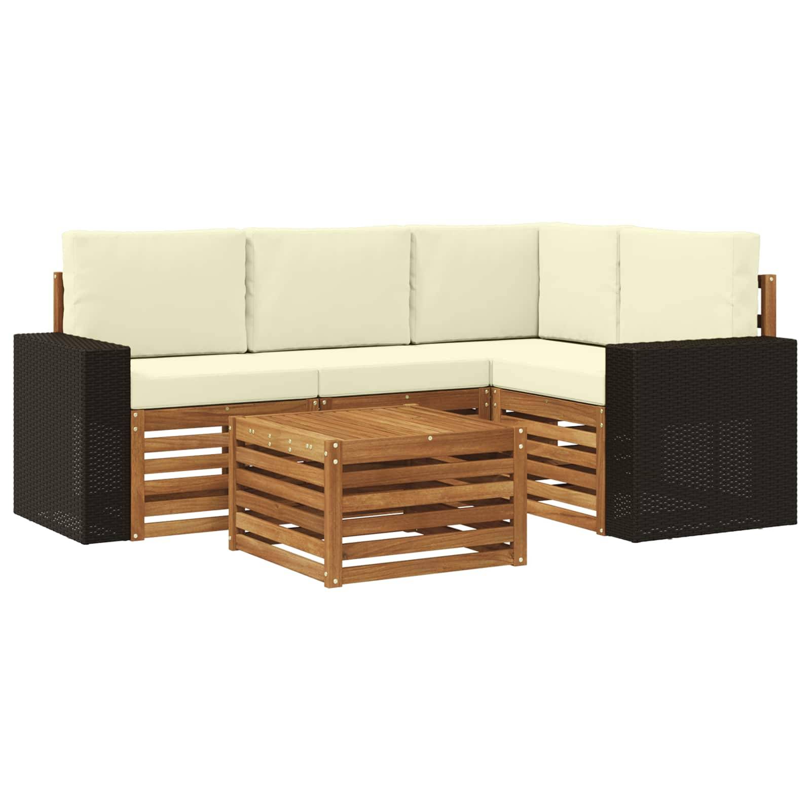 vidaXL Outdoor-Sofagarnitur 5 pcs Natur und Creme 59 x 59 x 37 cm