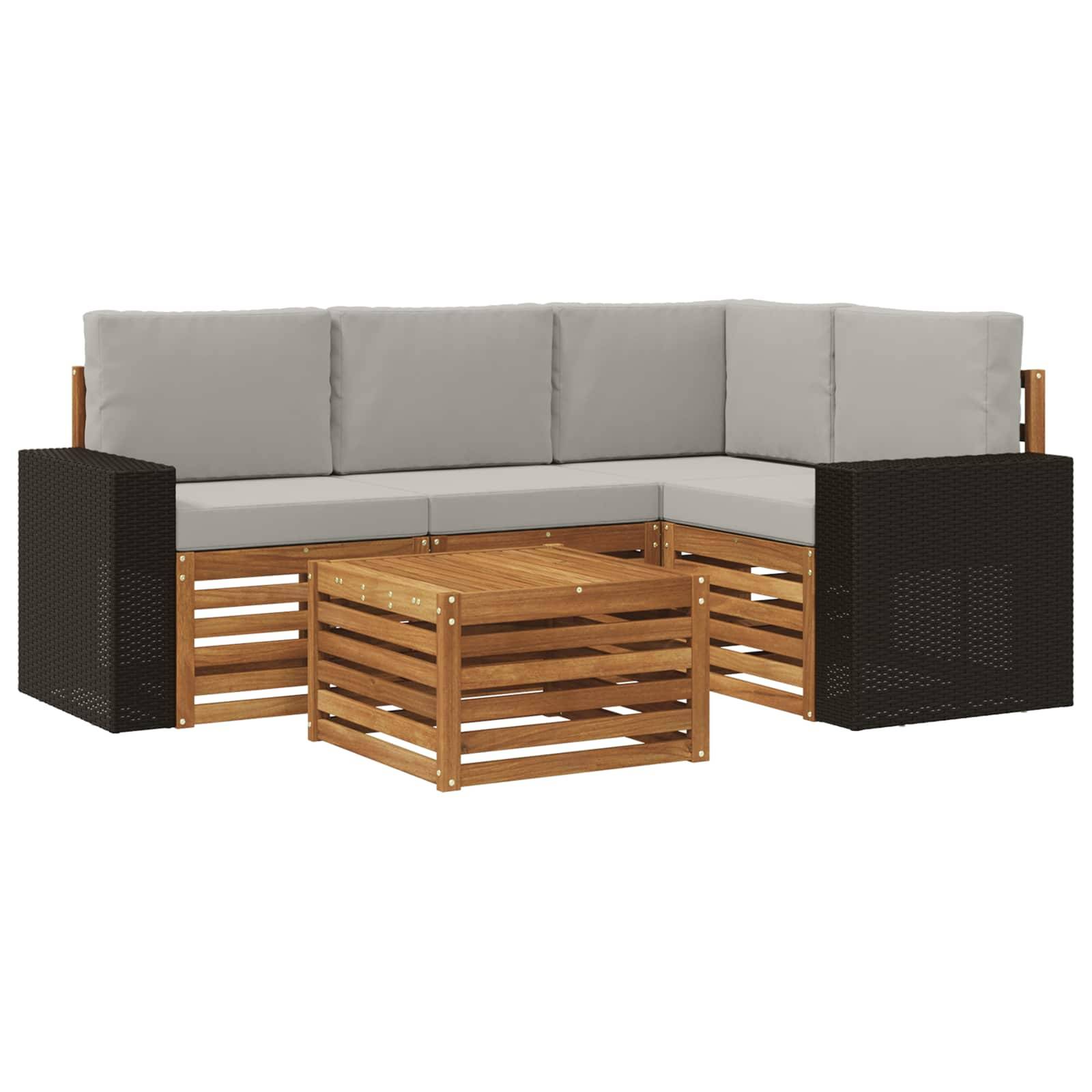 vidaXL Outdoor-Sofagarnitur 5 pcs Natürlich und Hellgrau