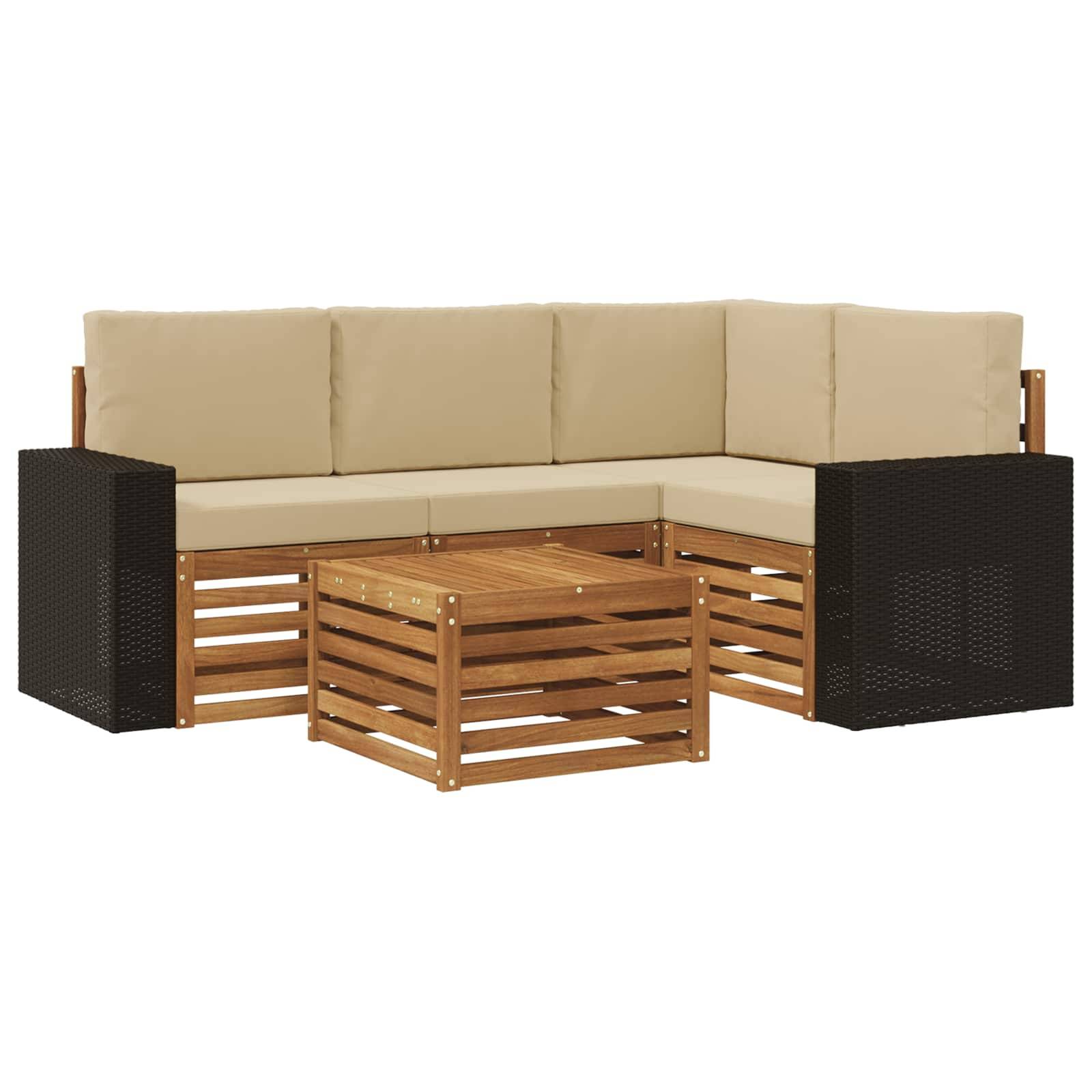 vidaXL Outdoor-Sofagarnitur 5 pcs Natur und Beige 59 x 59 x 37 cm