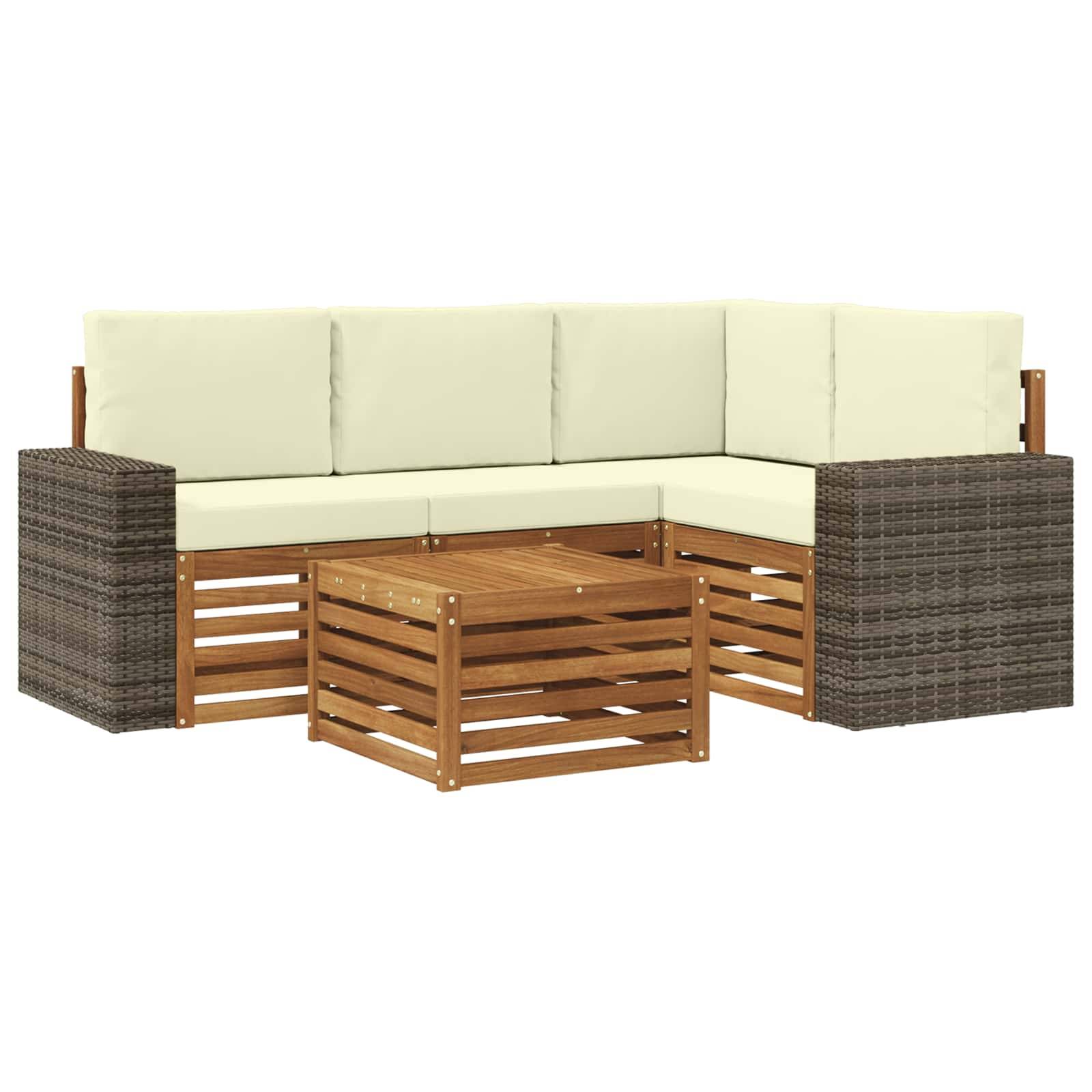 vidaXL Outdoor-Sofagarnitur 5 pcs Natur und Creme 59 x 59 x 37 cm
