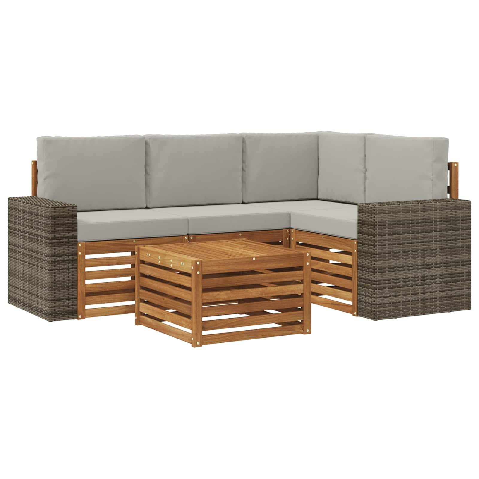 vidaXL Outdoor-Sofagarnitur 5 pcs Natürlich und Hellgrau