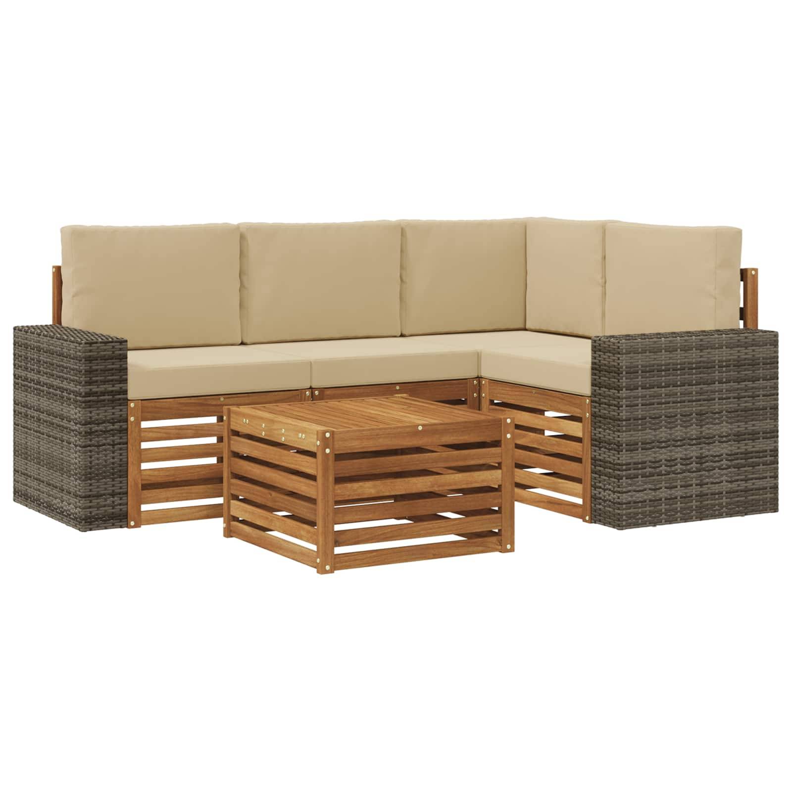 vidaXL Outdoor-Sofagarnitur 5 pcs Natur und Beige 59 x 59 x 37 cm