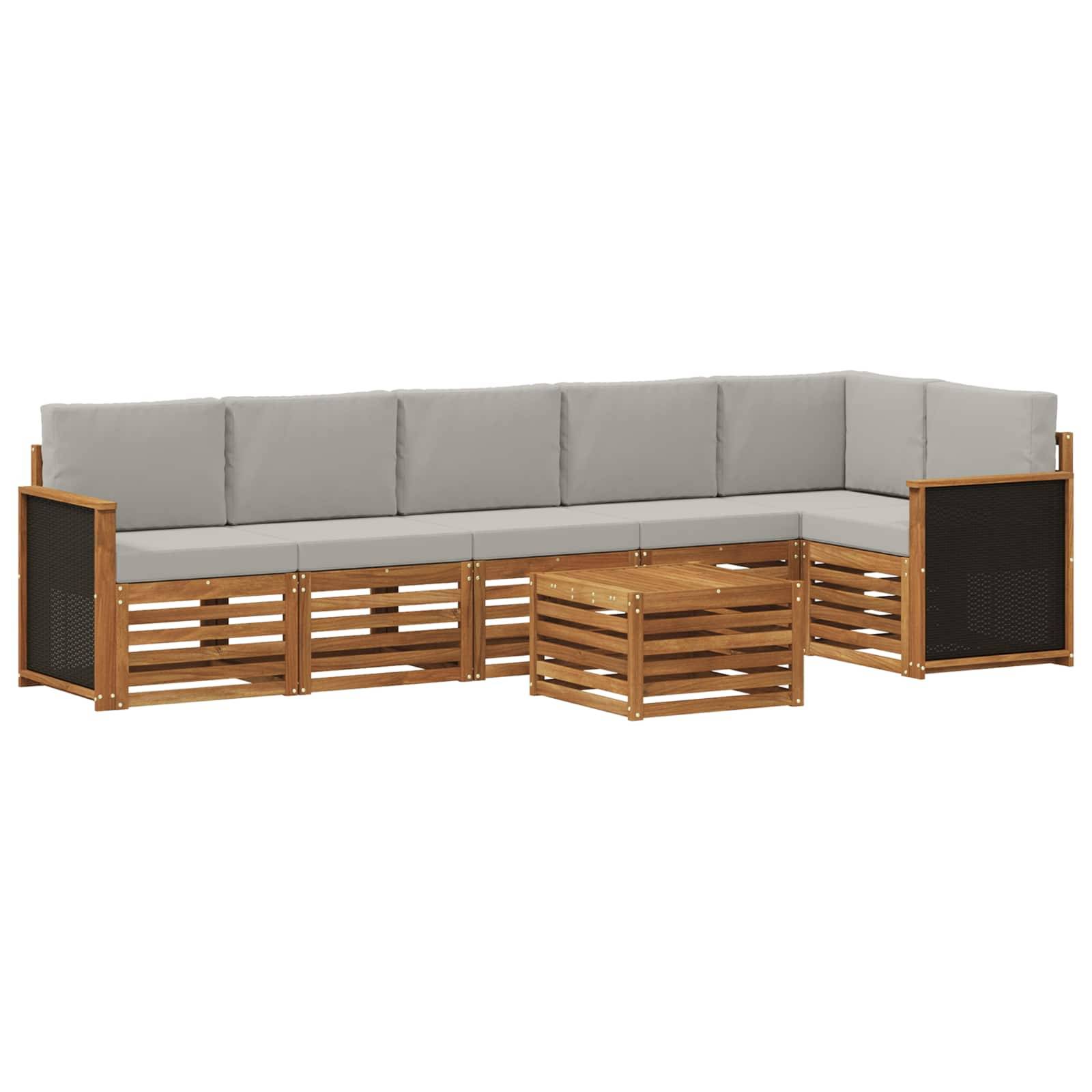 vidaXL Ecksofa Set mit Kissen 6 pcs Natürlich und Hellgrau