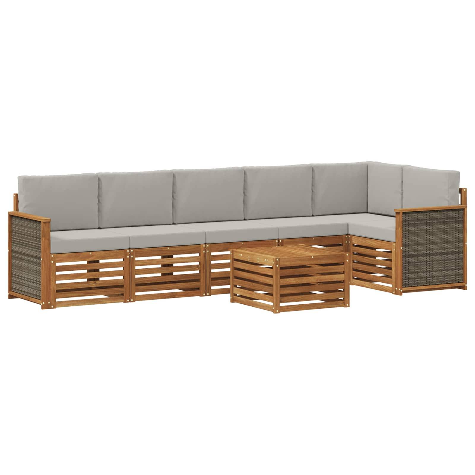 vidaXL Ecksofa Set mit Kissen 6 pcs Natürlich und Hellgrau