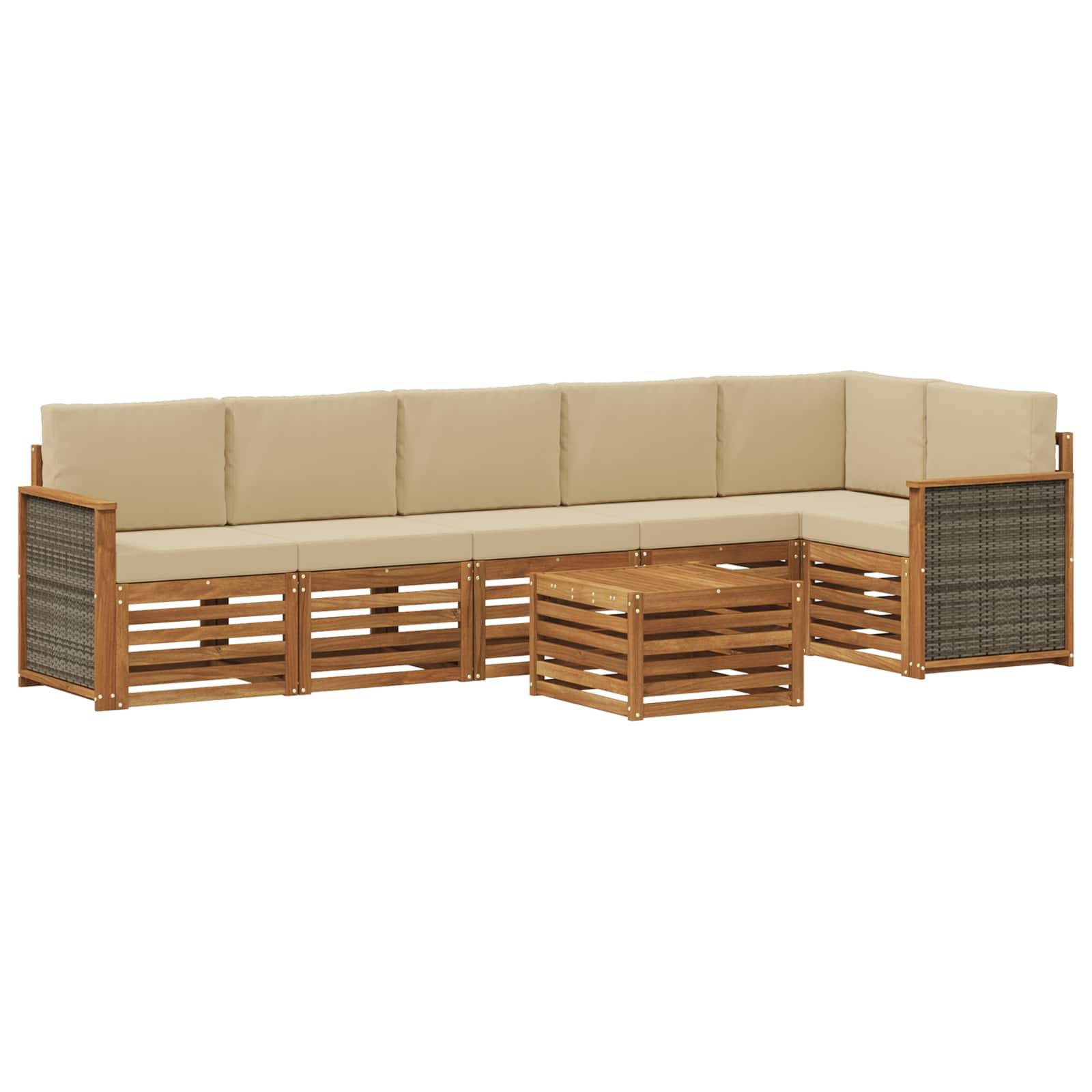 vidaXL Ecksofa Set 6 pcs Natur Massives Akazienholz und Polyester