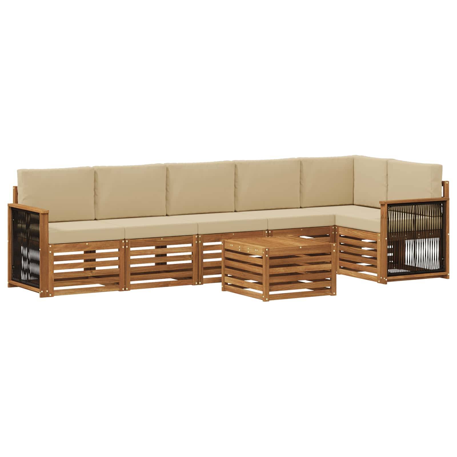 vidaXL Ecksofa Set 6 pcs Natur Massives Akazienholz und Polyester