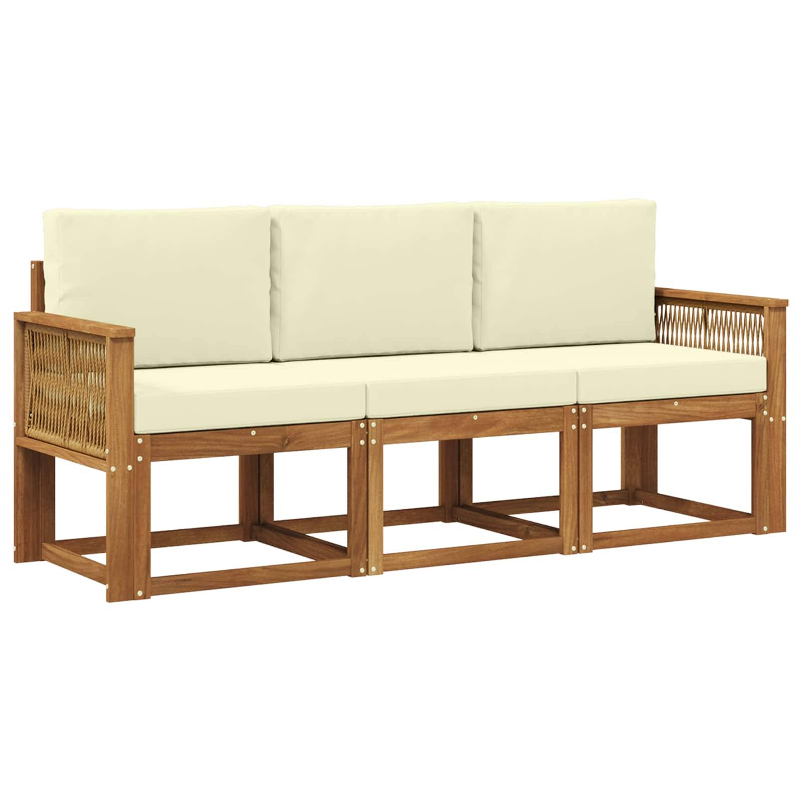vidaXL Outdoor-Sofagarnitur mit Kissen 3 pcs Natur und Creme Polyester