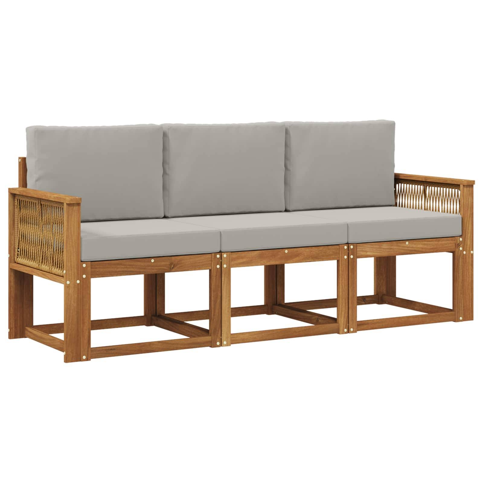 vidaXL Outdoor-Sofagarnitur 3 pcs Natürlich und Hellgrau Polyester
