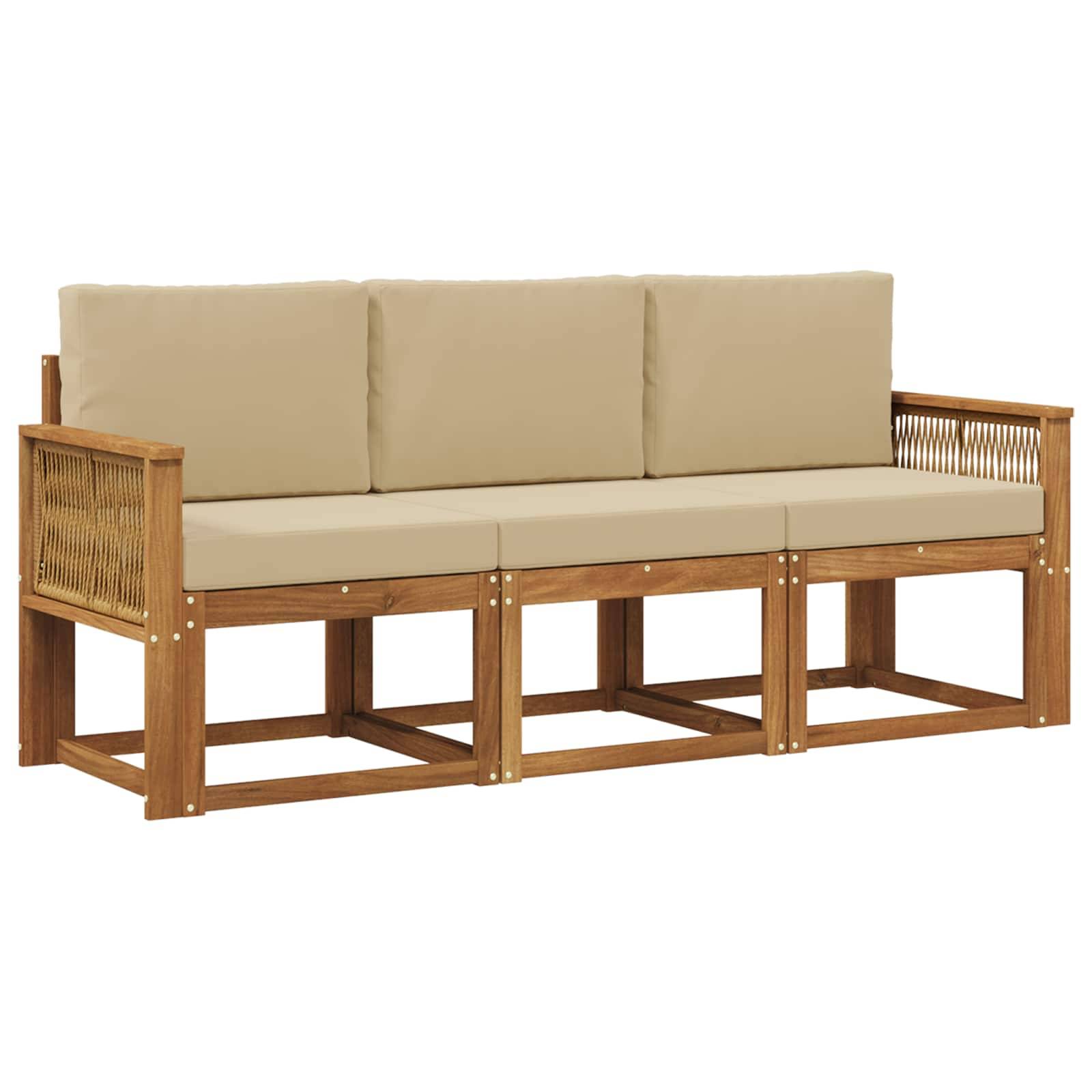vidaXL Outdoor-Sofagarnitur mit Kissen 3 pcs Natur und Beige Polyester