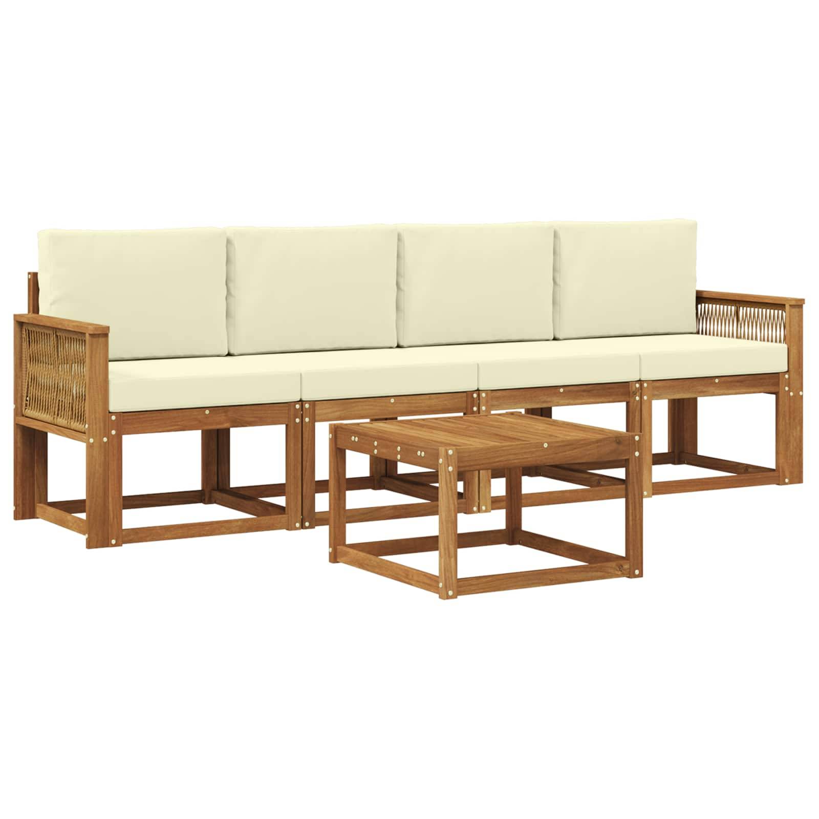 vidaXL Outdoor-Sofagarnitur mit Kissen 5 pcs Natur und Creme Polyester