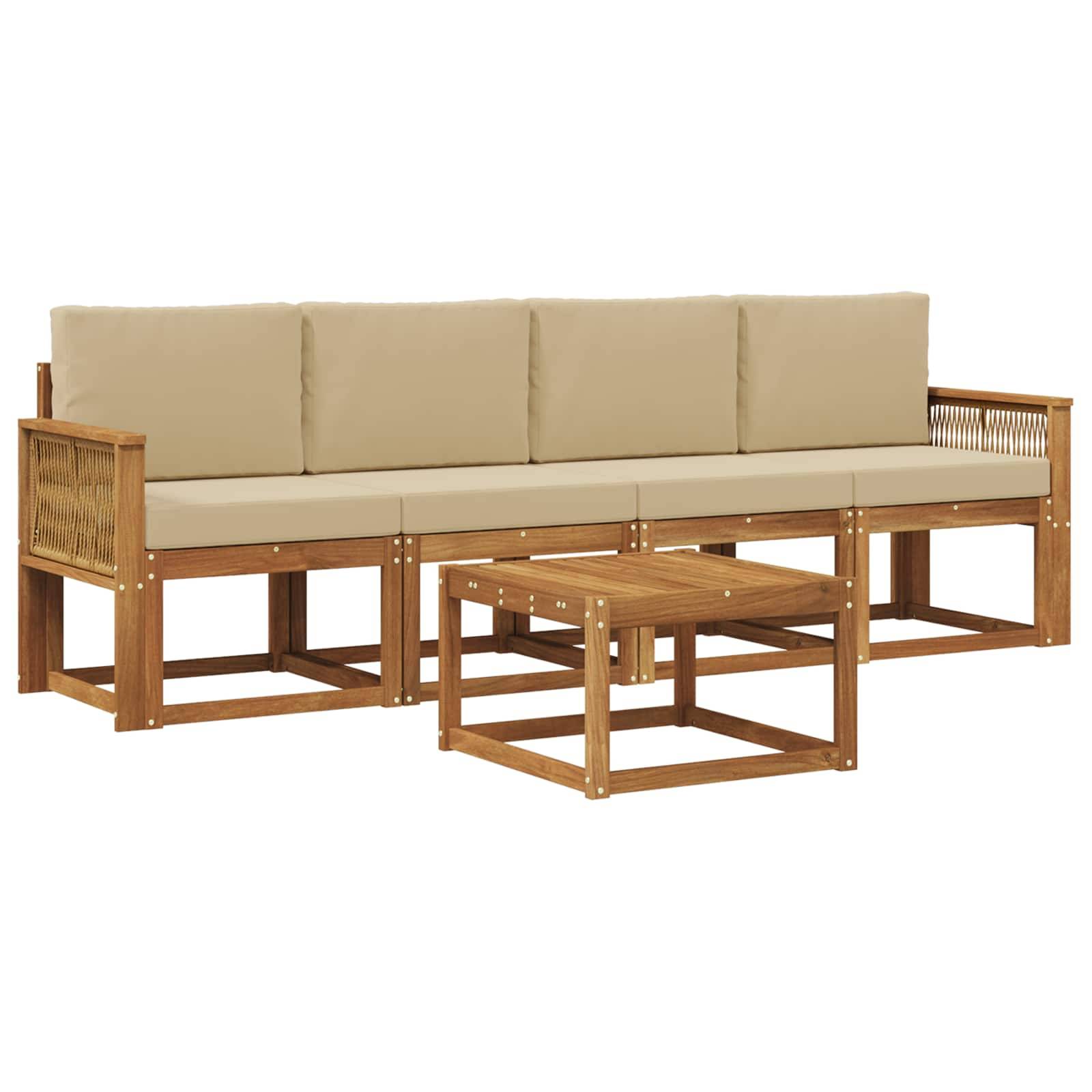 vidaXL Outdoor-Sofagarnitur mit Kissen 5 pcs Natur und Beige Polyester