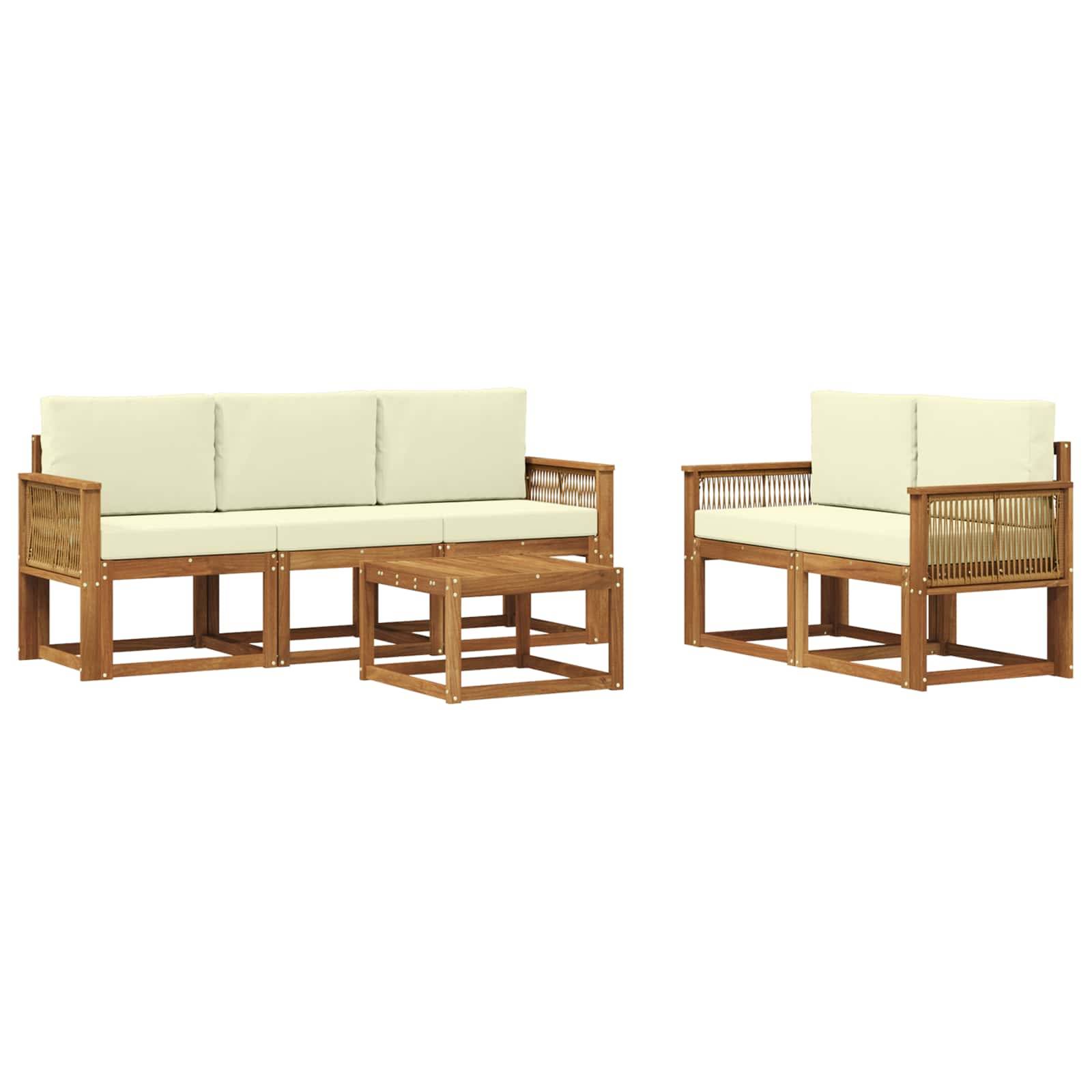 vidaXL Outdoor-Sofagarnitur mit Kissen 6 pcs Natur und Creme Polyester