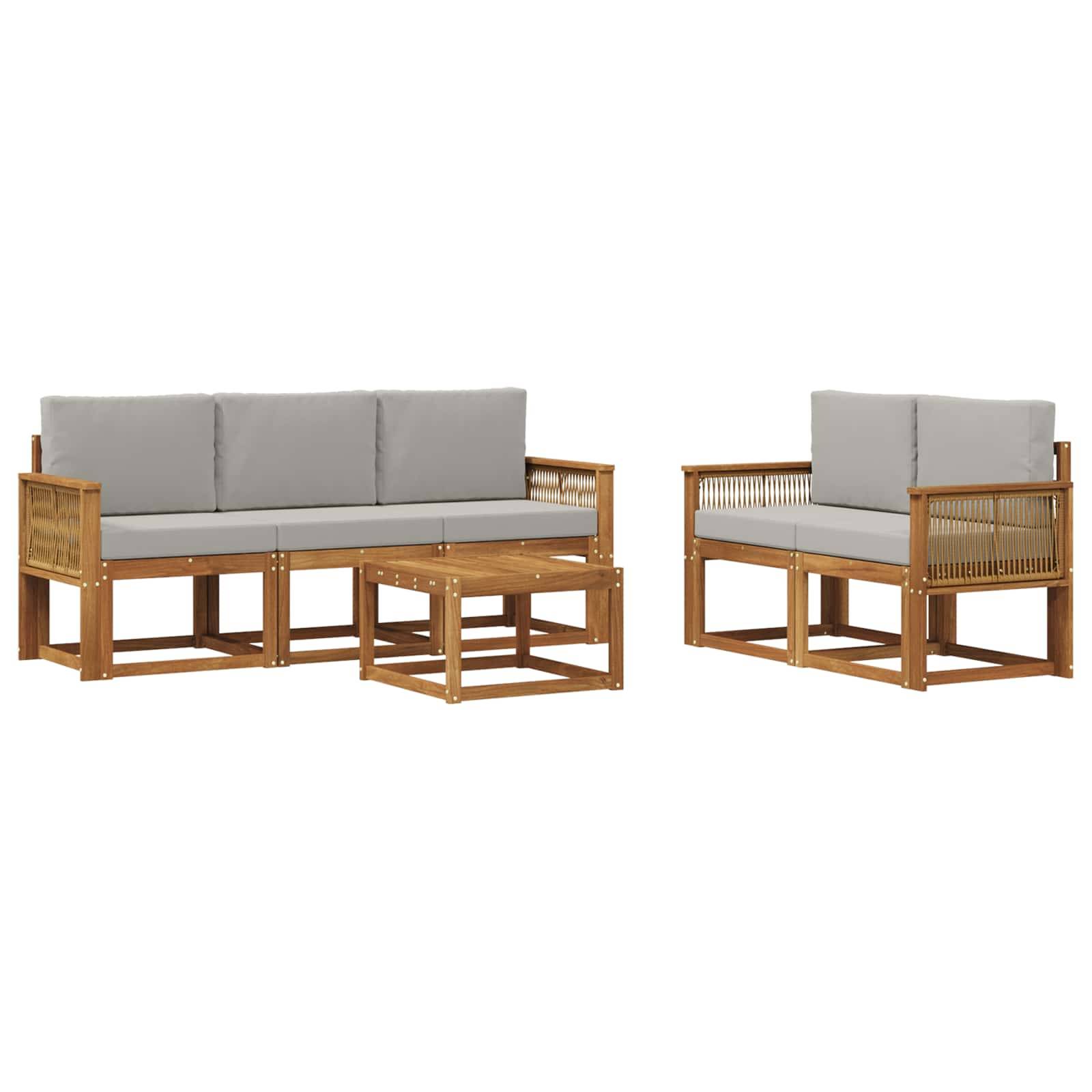 vidaXL Outdoor-Sofagarnitur 6 pcs Natürlich und Hellgrau Polyester