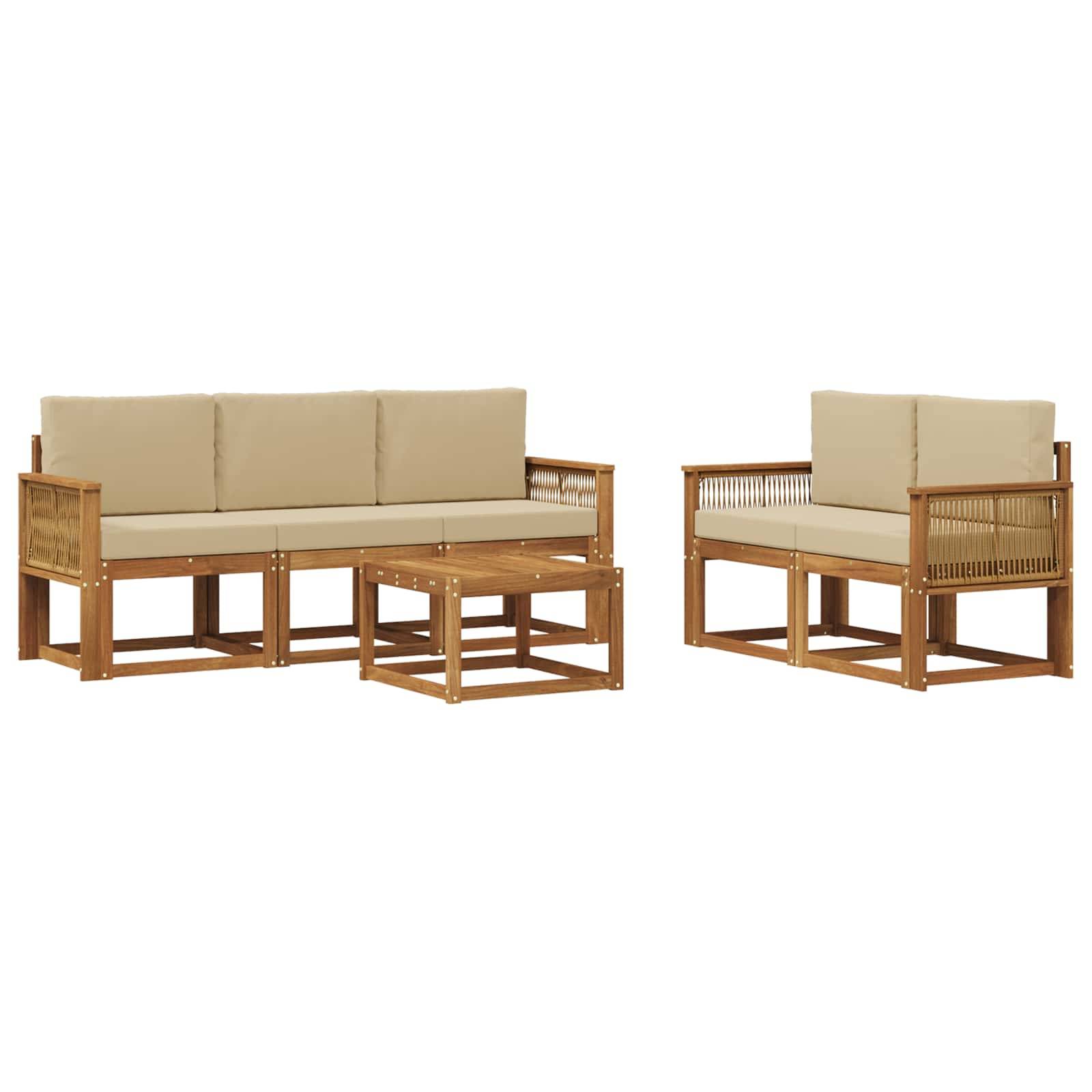 vidaXL Outdoor-Sofagarnitur mit Kissen 6 pcs Natur und Beige Polyester